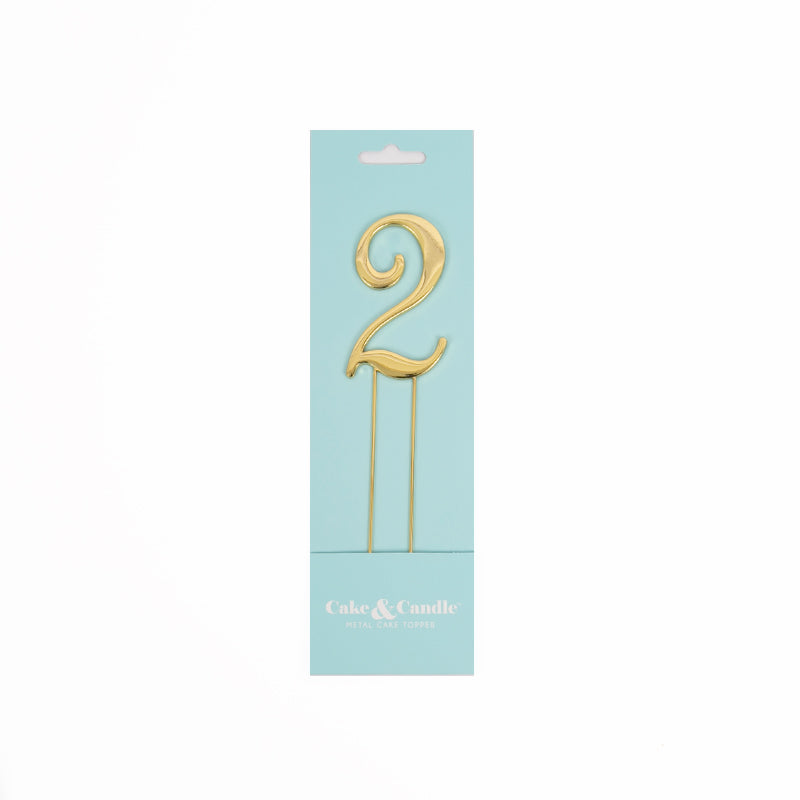 Cake & Candle Cake Topper Number 2 Gold 7cm