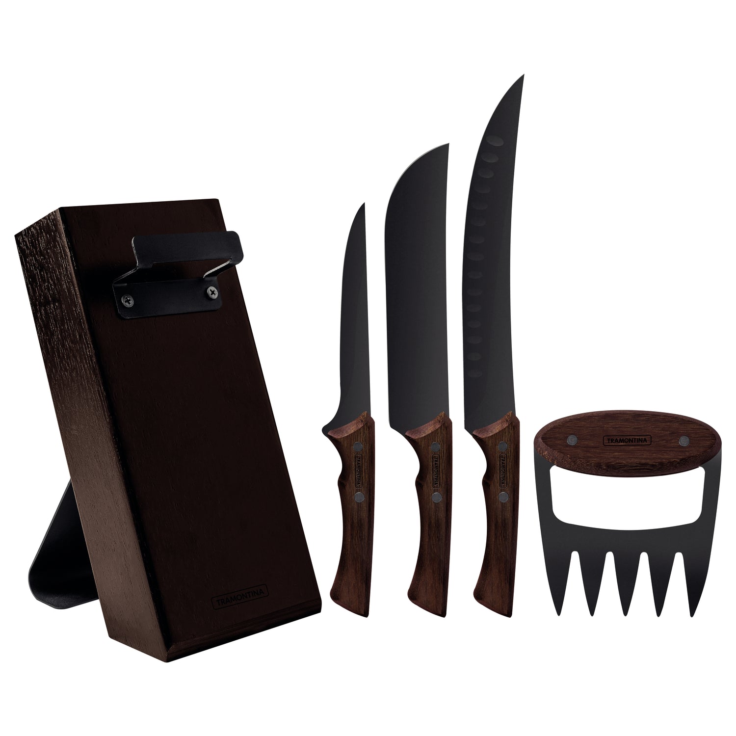 Tramontina Churrasco Black 5-Piece Barbecue Set With A Wood Block