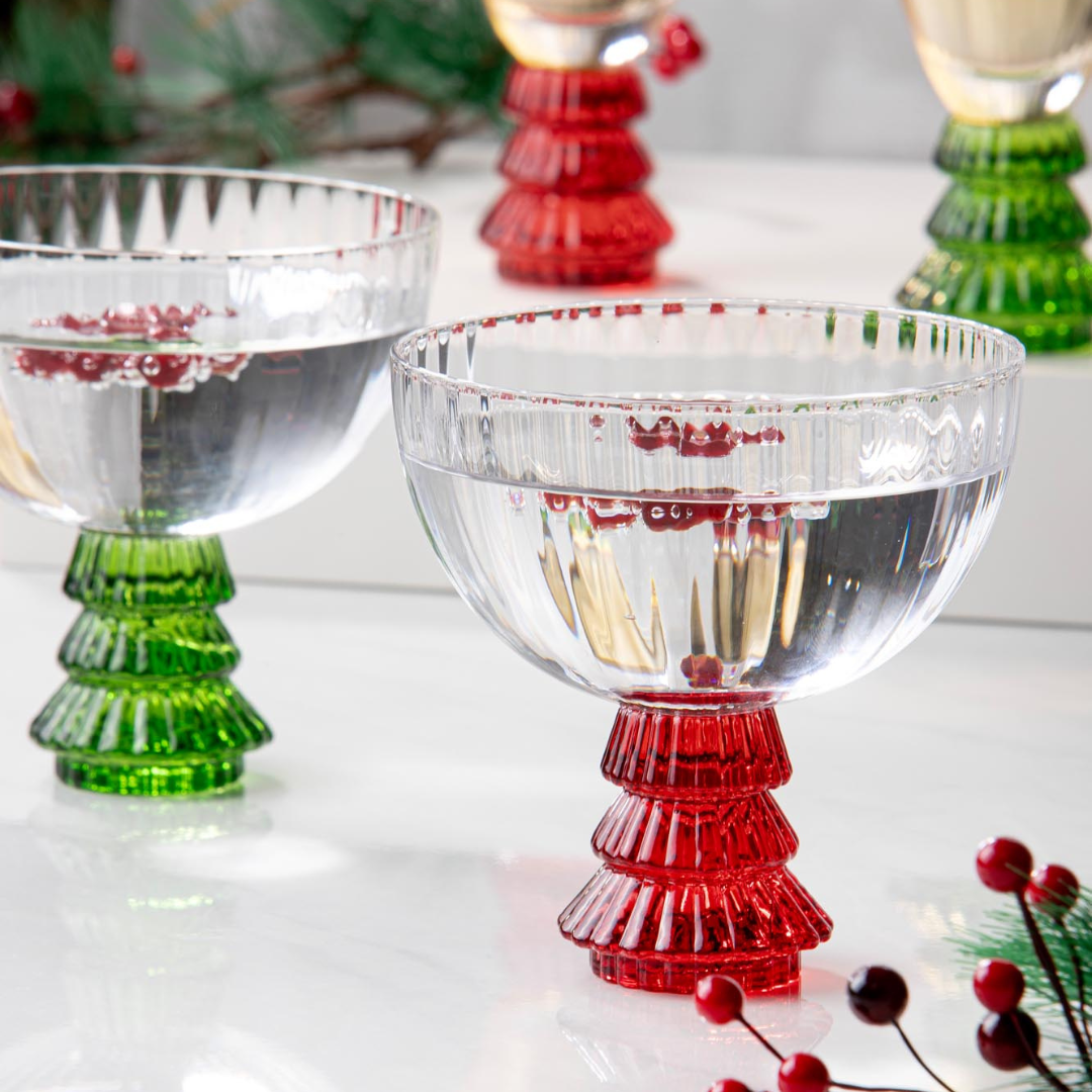 Ladelle Garland Xmas Tree Stem Red 4pk Coupe Glass