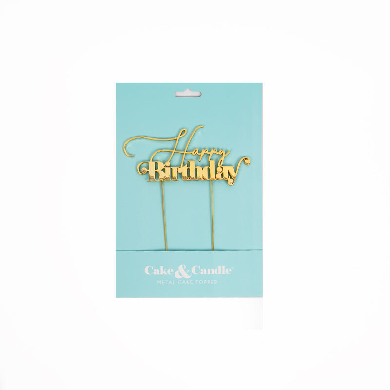 Cake & Candle Metal Cake Topper Happy Birthday 1 Gold