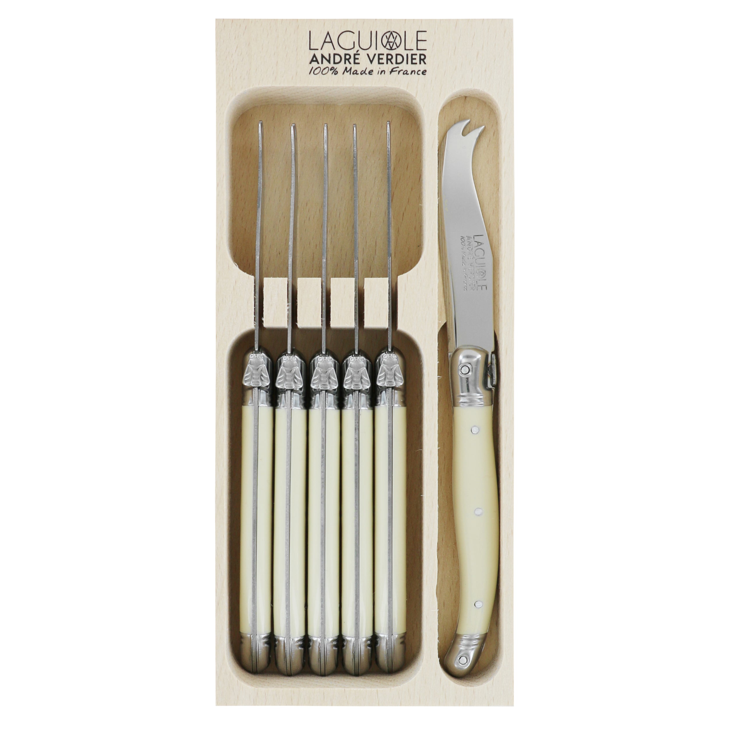 Laguiole André Verdier Cheese Knife Set 6 Piece - Ivory