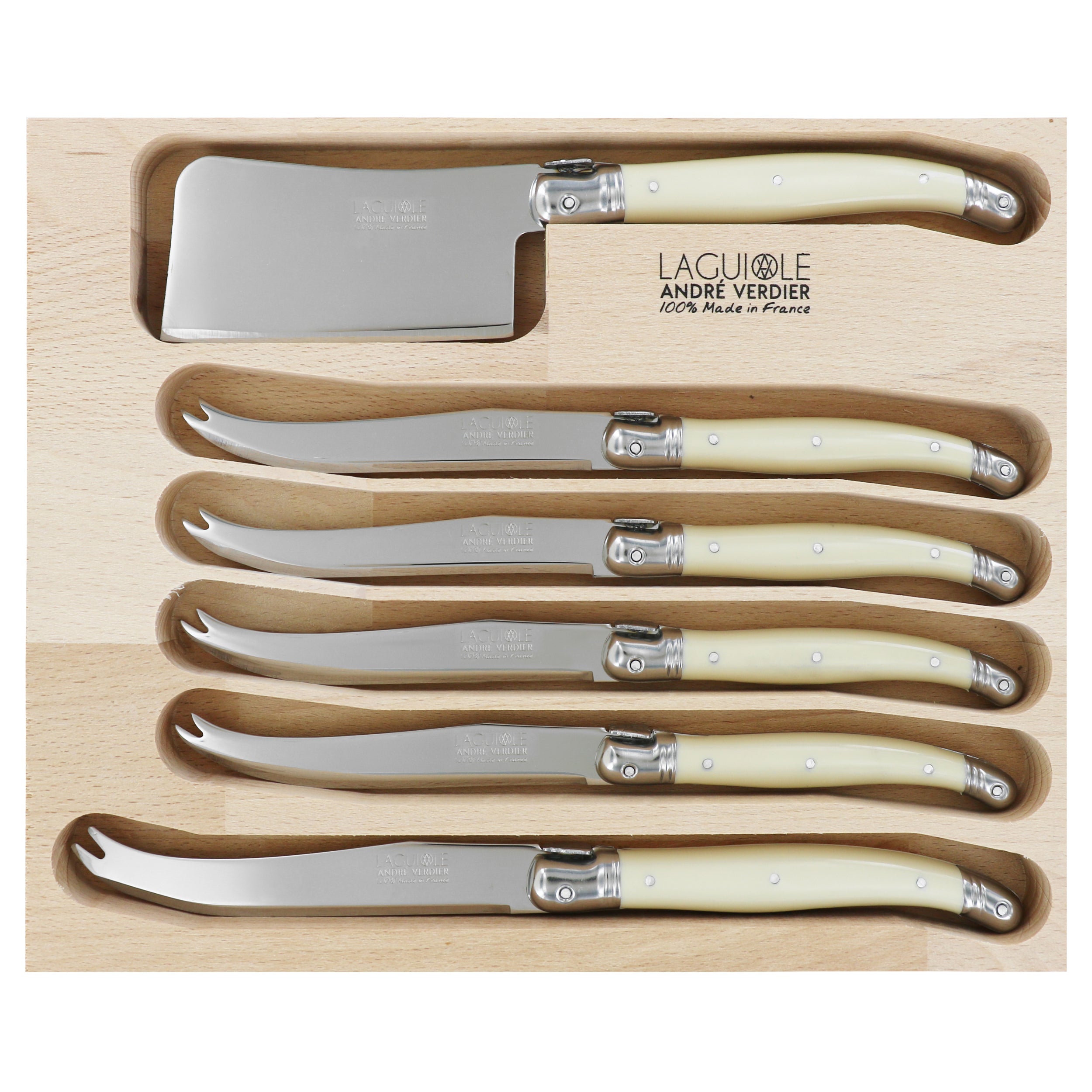 Laguiole André Verdier Mixed Cheese Knife Set 6 Piece - Ivory