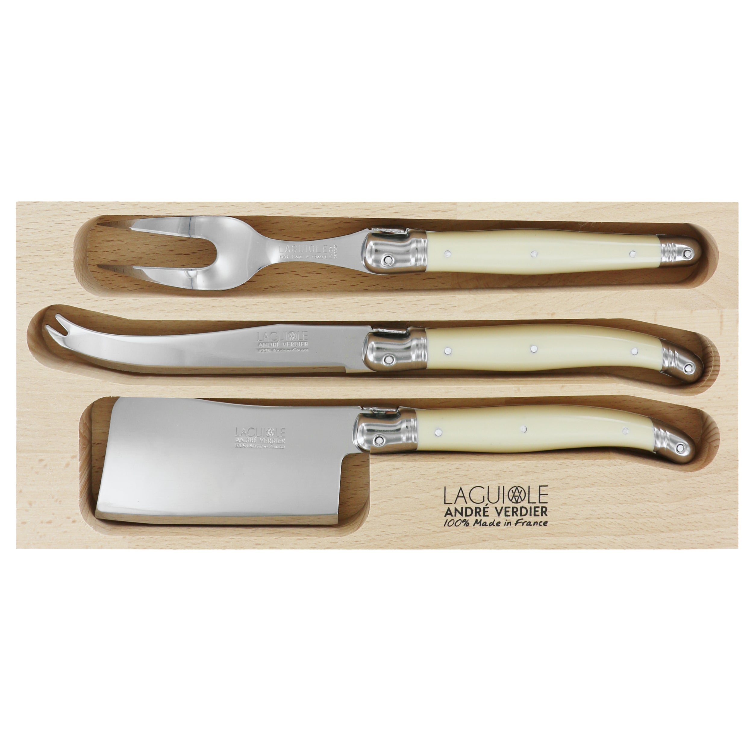 Laguiole André Verdier Cheese Knife Set 3 Piece - Ivory B
