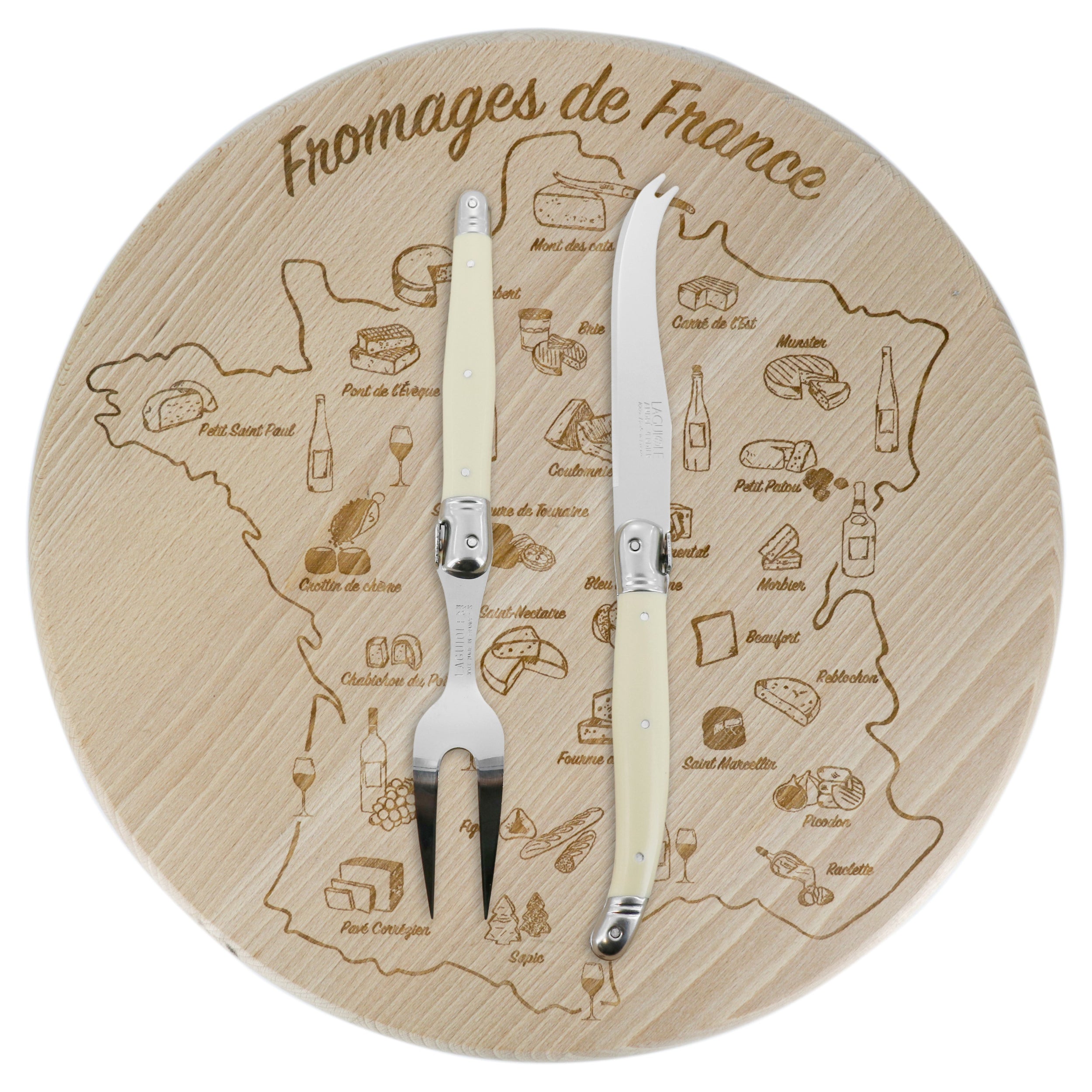 Laguiole André Verdier Cheese Set 2 Piece Plus Board - Ivory