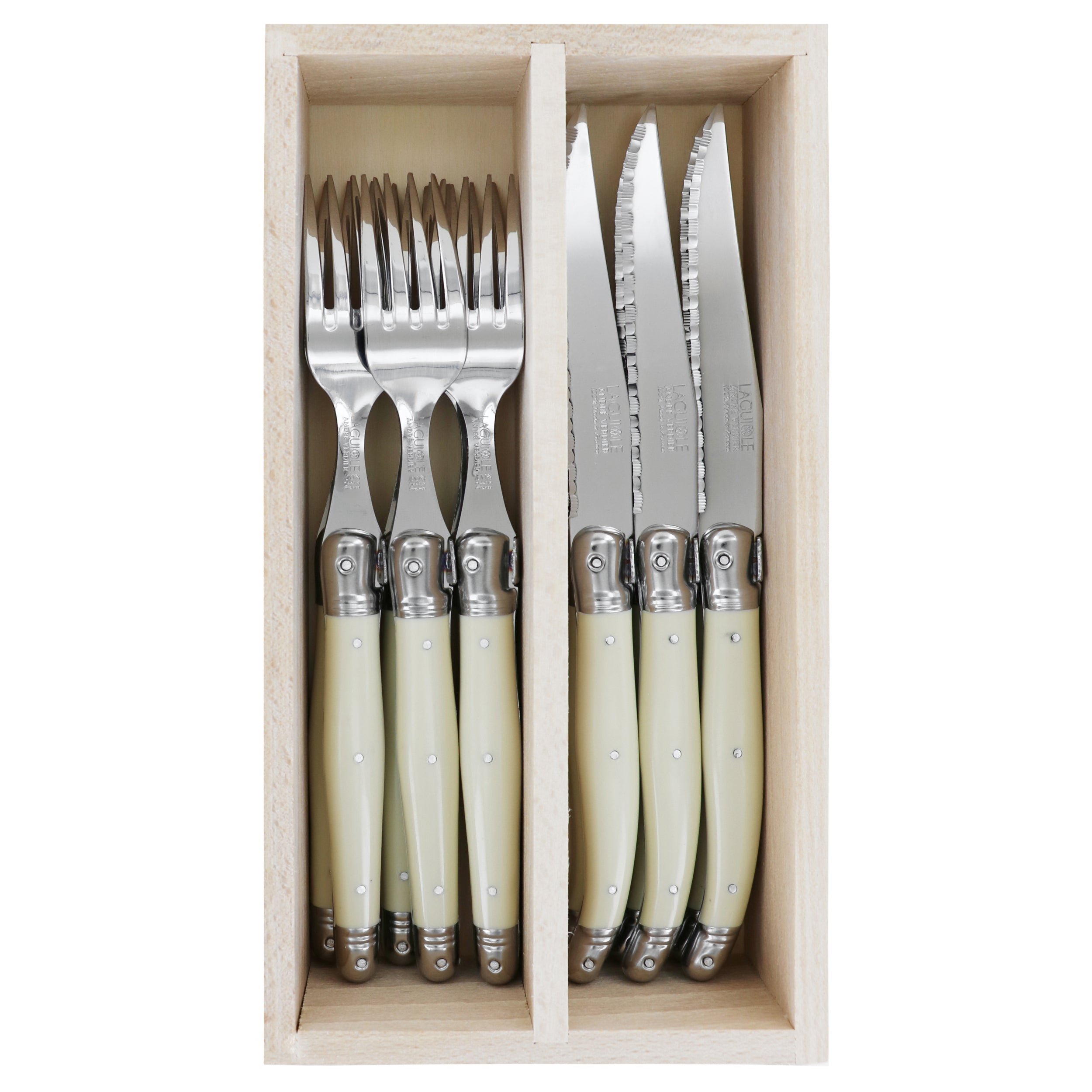 Laguiole André Verdier Cutlery Set 12 Piece In Tray - Ivory