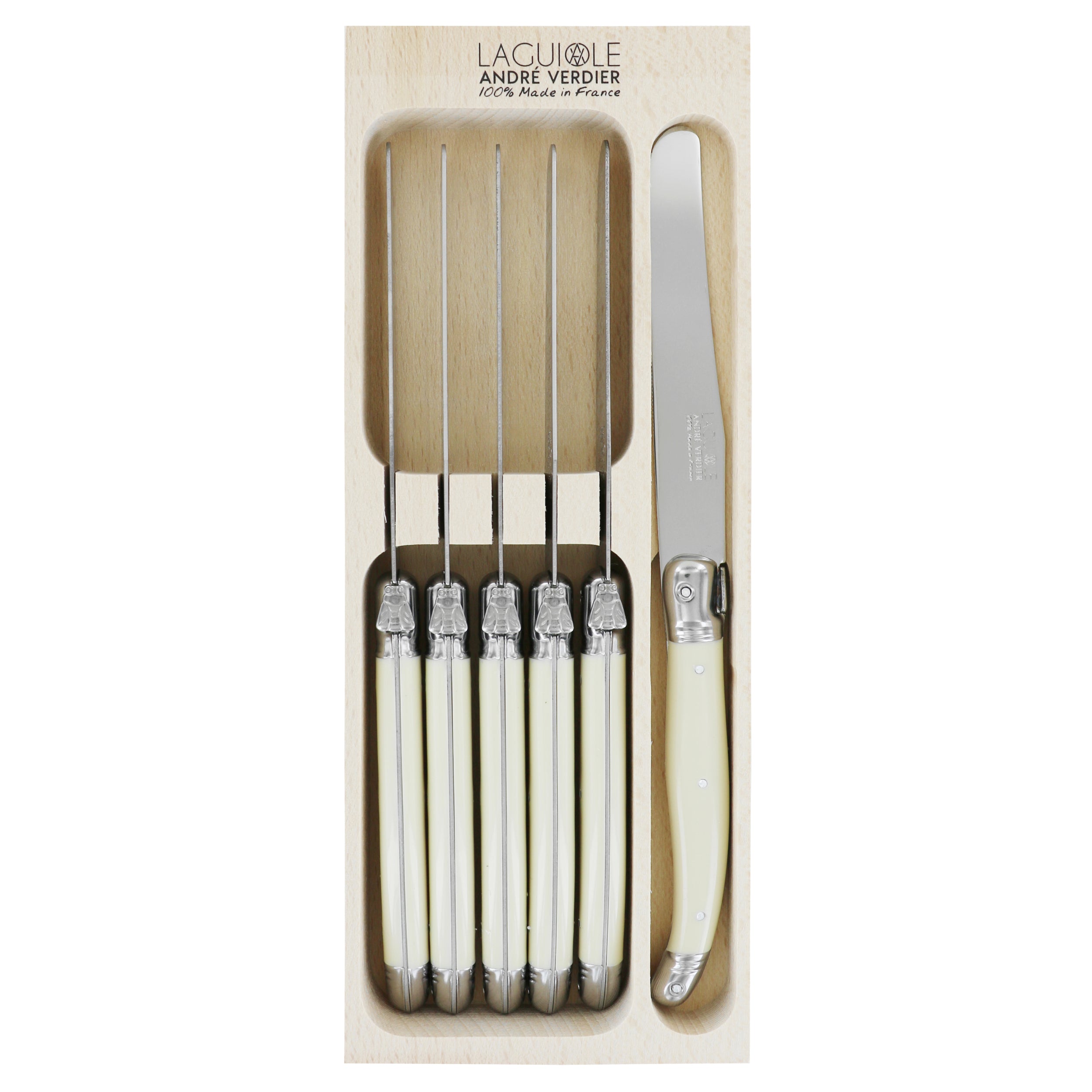 Laguiole André Verdier Dinner Knife Set 6 Piece - Ivory