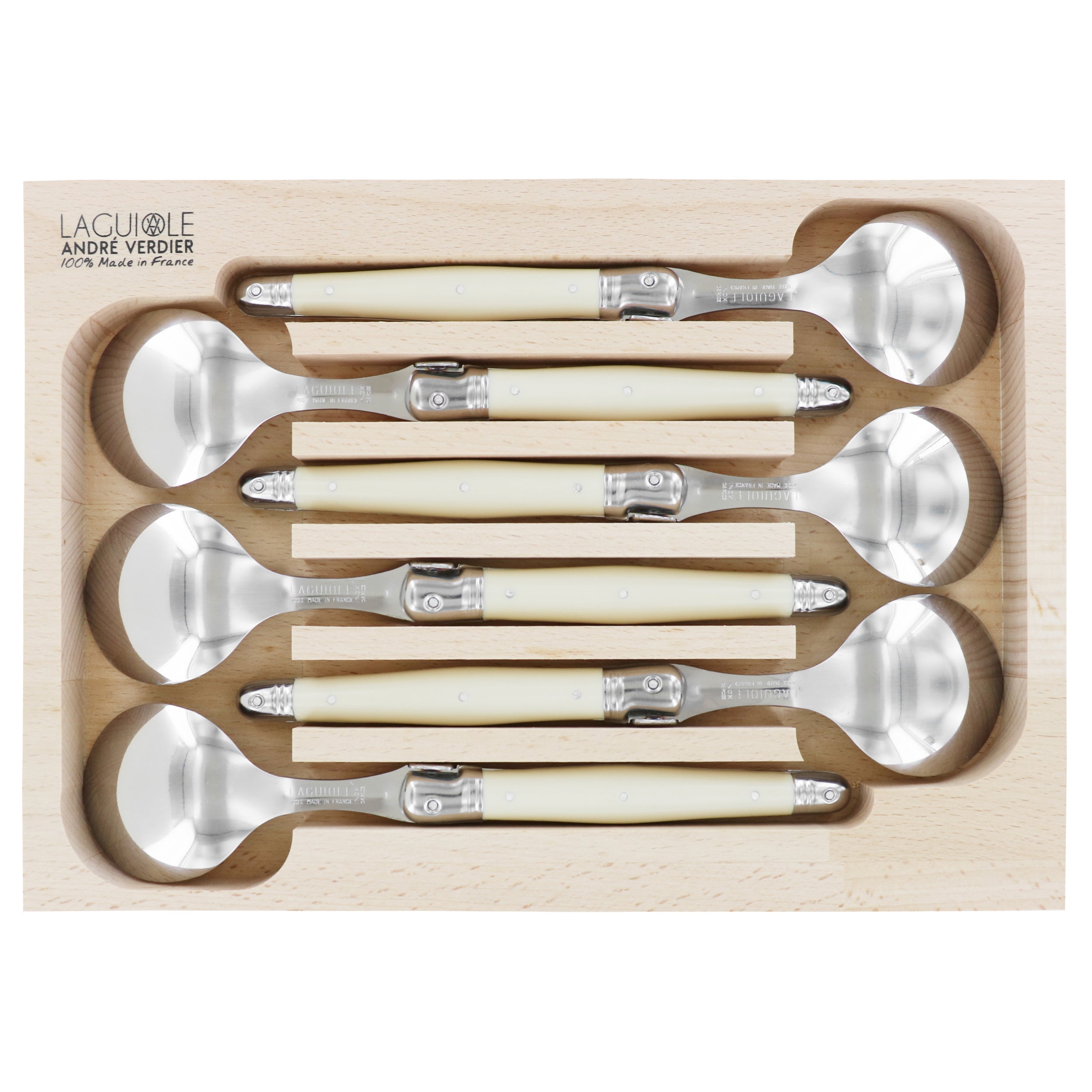 Laguiole André Verdier Round Soup Soon 6 Piece Set - Ivory