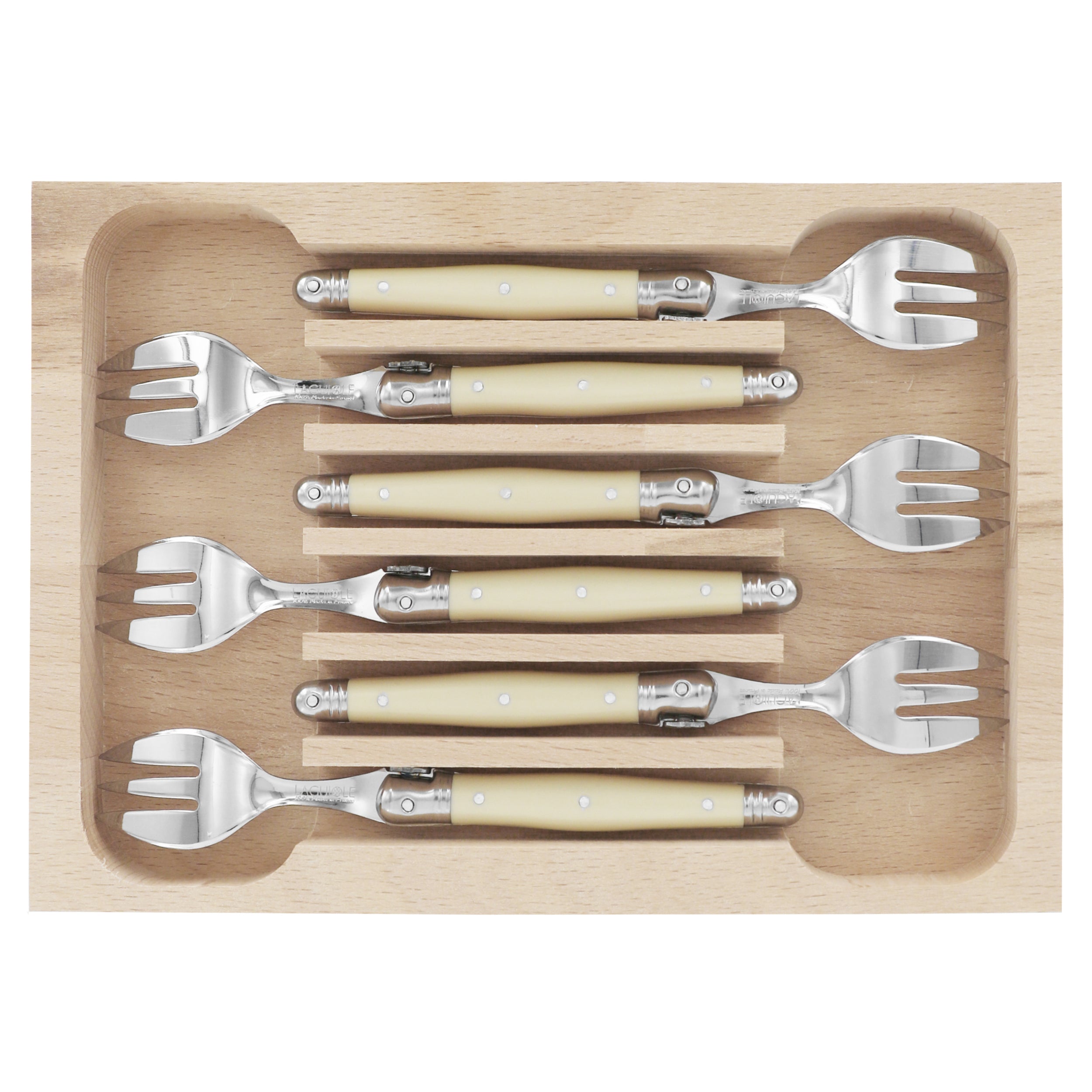 Laguiole André Verdier Cake Fork 6 Piece Set - Ivory