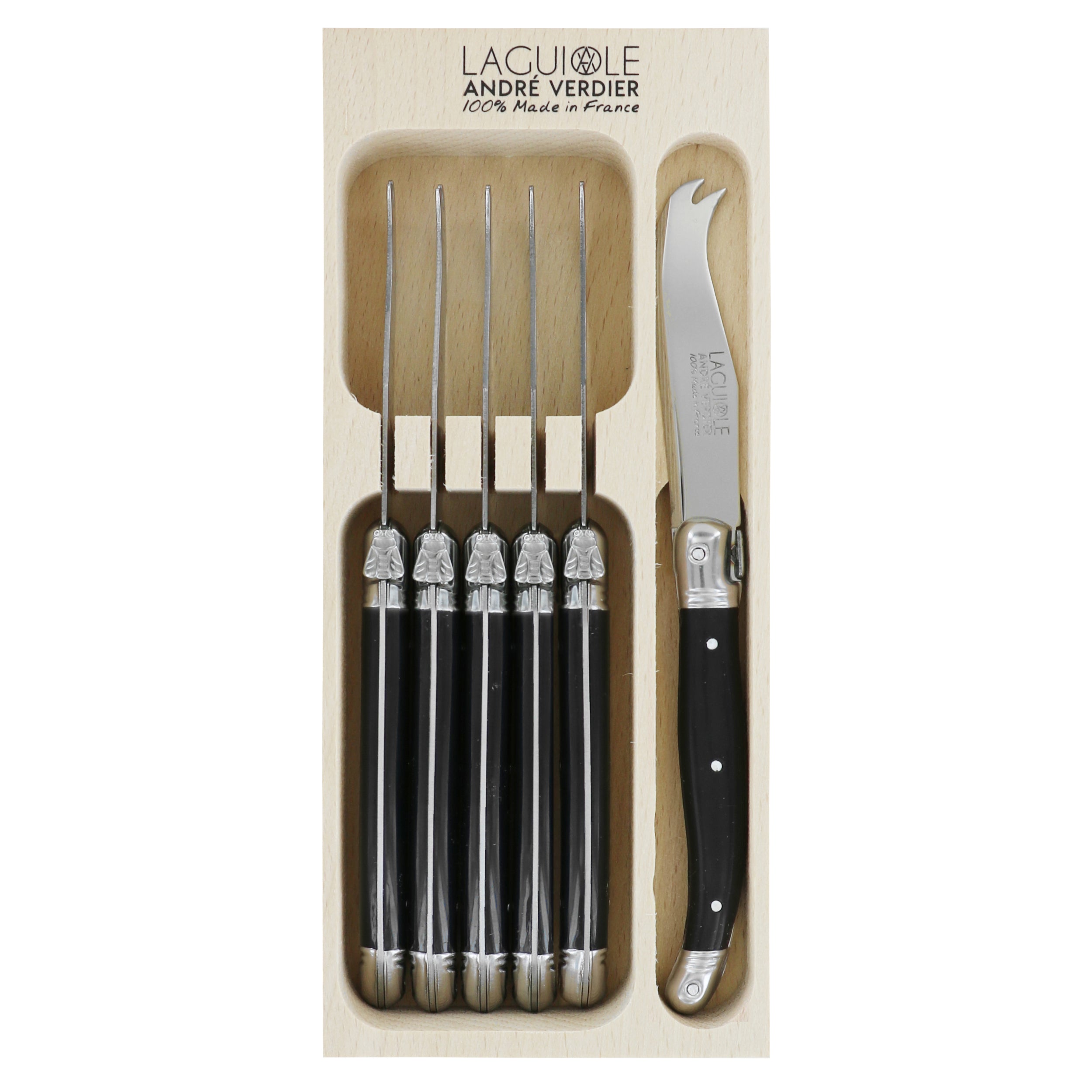 Laguiole André Verdier Cheese Knife Set 6 Piece - Black