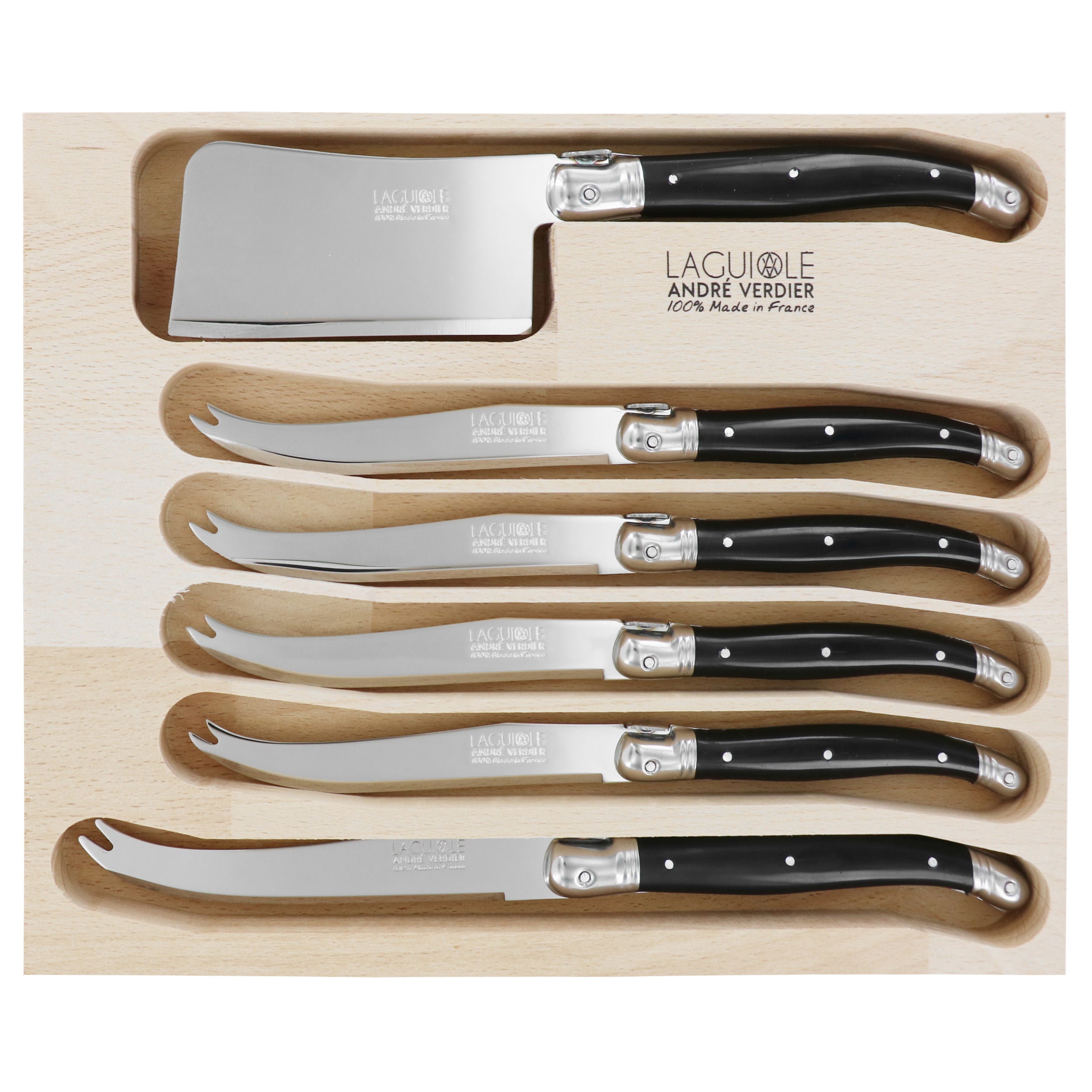 Laguiole André Verdier Mixed Cheese Knife Set 6 Piece - Black
