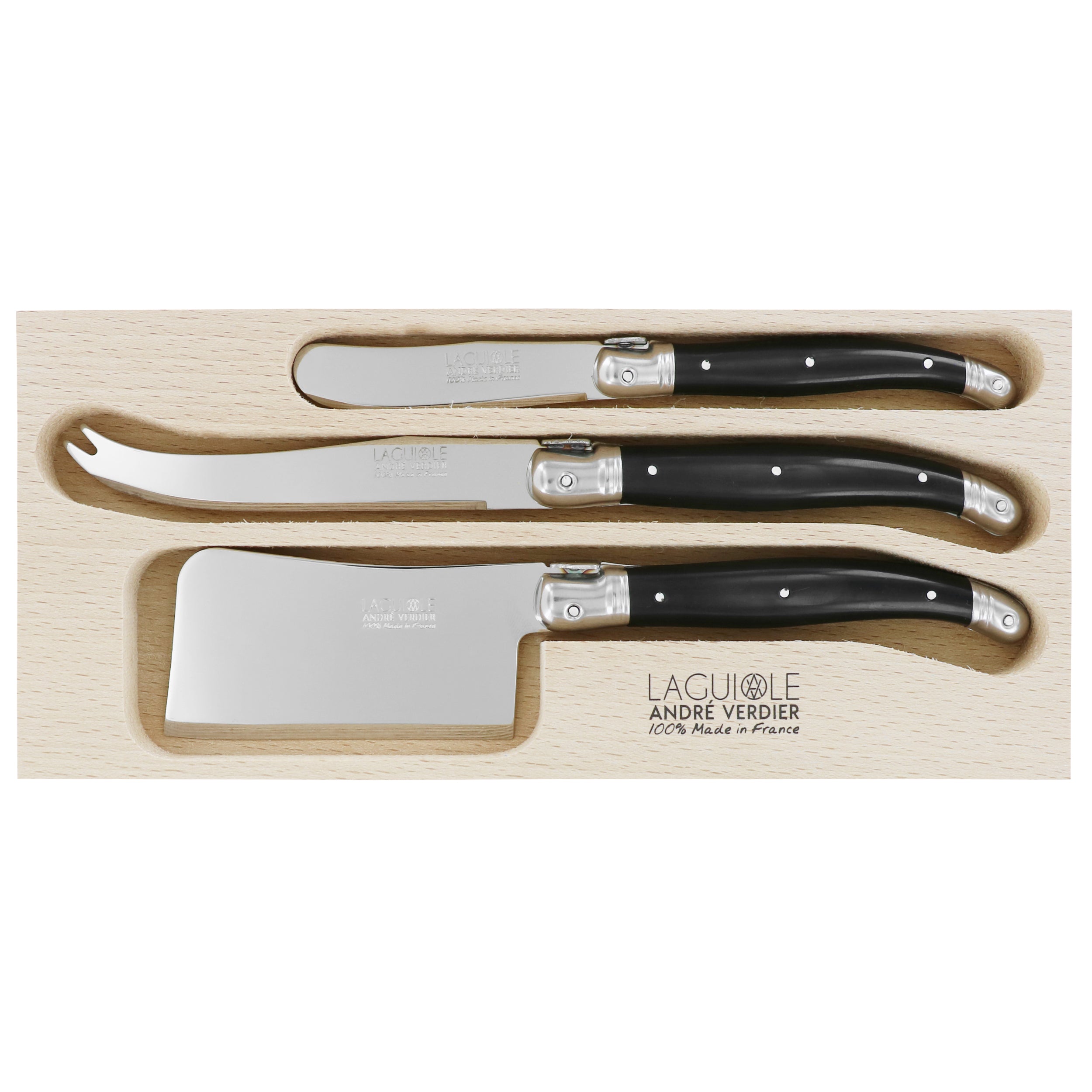 Laguiole André Verdier Cheese Knife Set 3 Piece - Black A