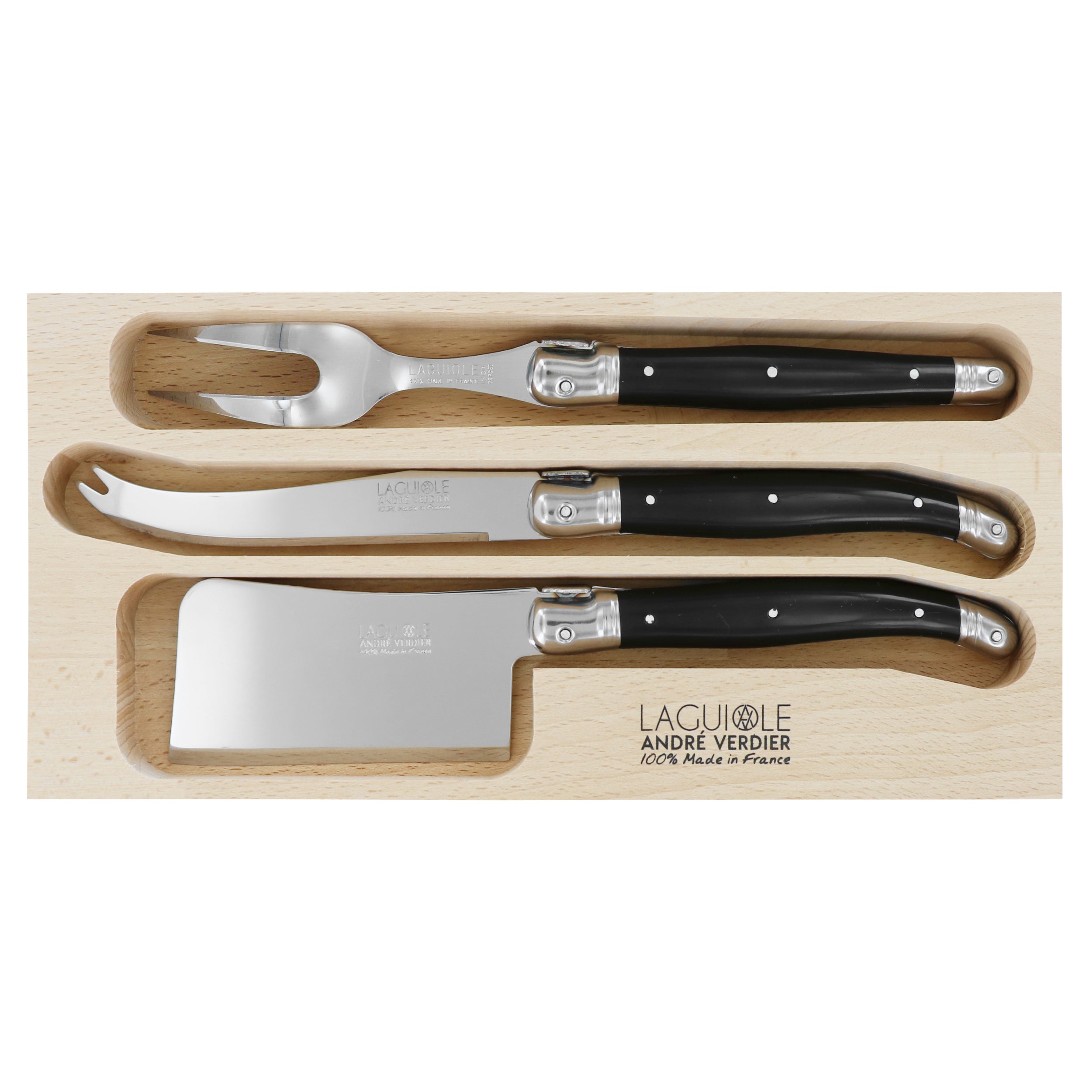 Laguiole André Verdier Cheese Knife Set 3 Piece - Black B