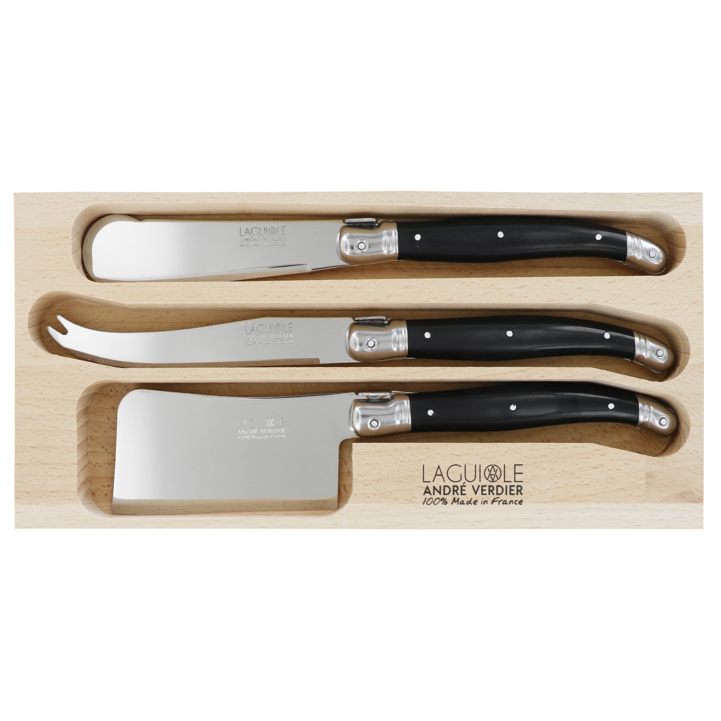 Laguiole André Verdier Cheese Knife Set 3 Piece - Black C
