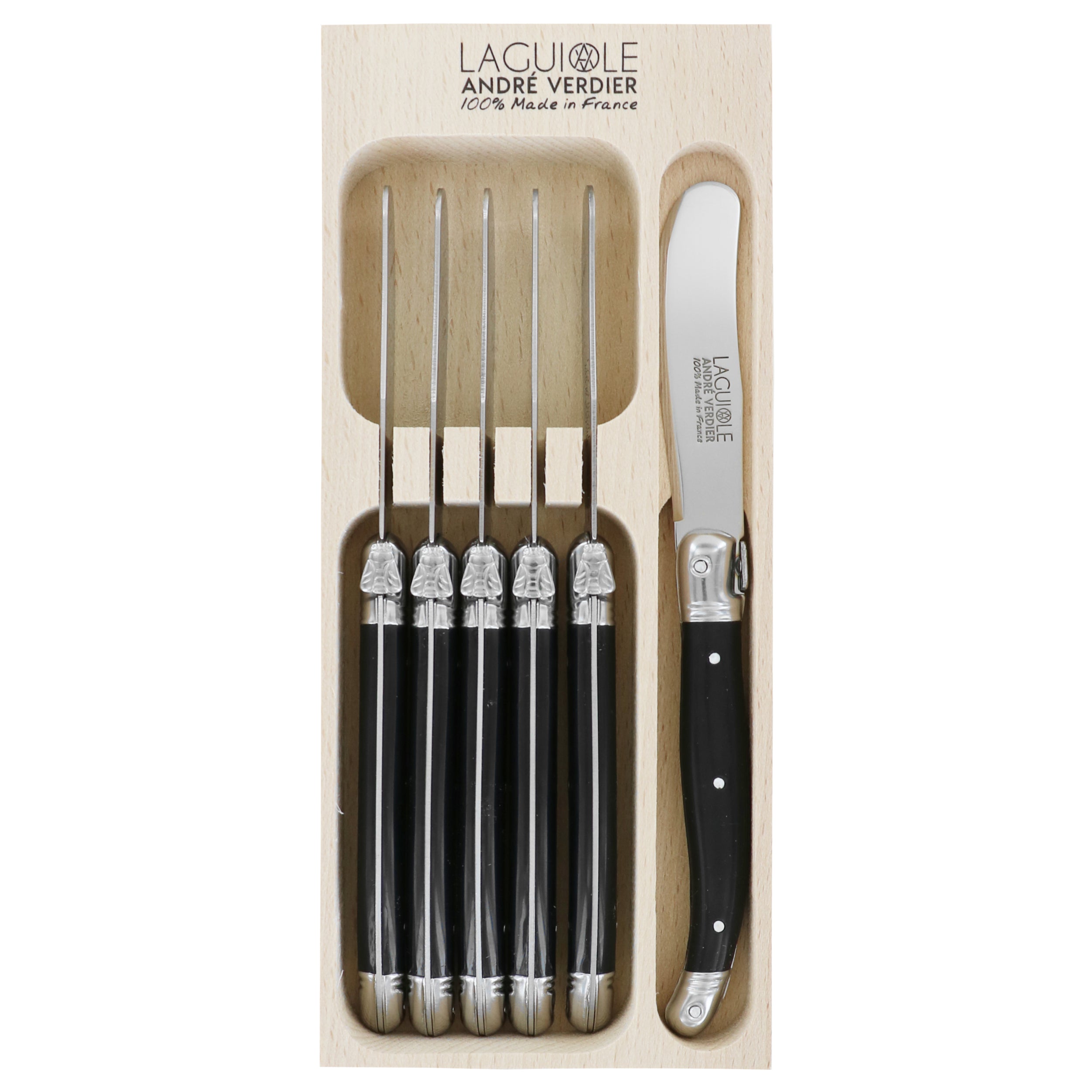 Laguiole André Verdier Butter Spreader Set 6 Piece - Black
