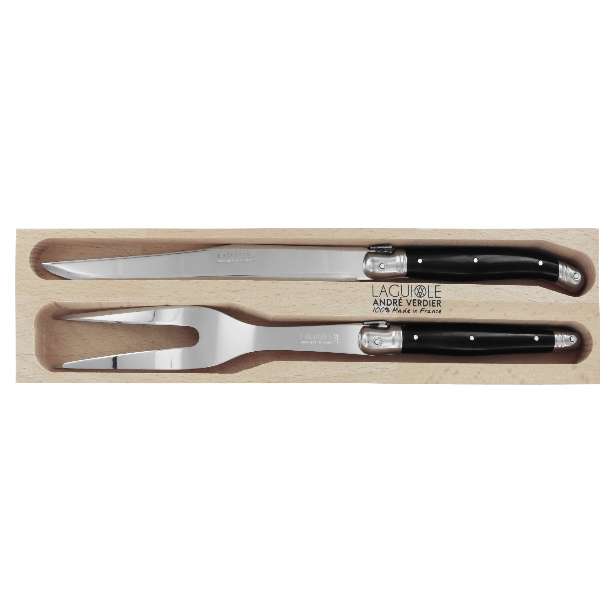 Laguiole André Verdier Carving Set 2 Piece - Black