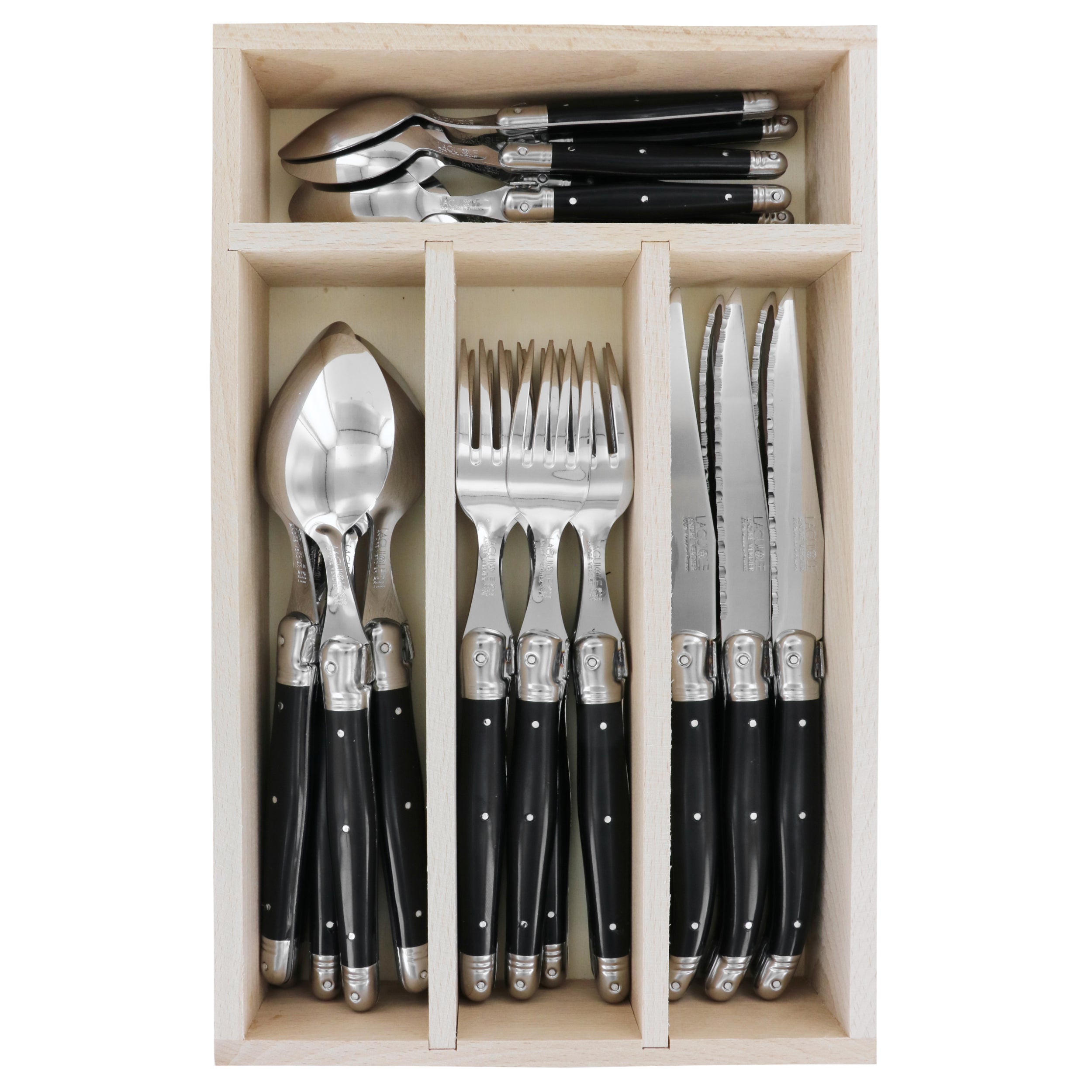 Laguiole André Verdier Cutlery Set 24 Piece In Tray - Black