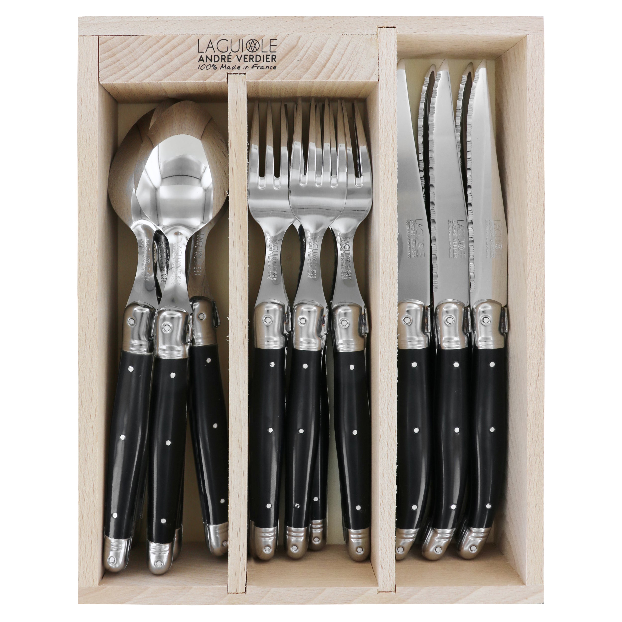 Laguiole André Verdier Cutlery Set 18 Piece In Tray - Black