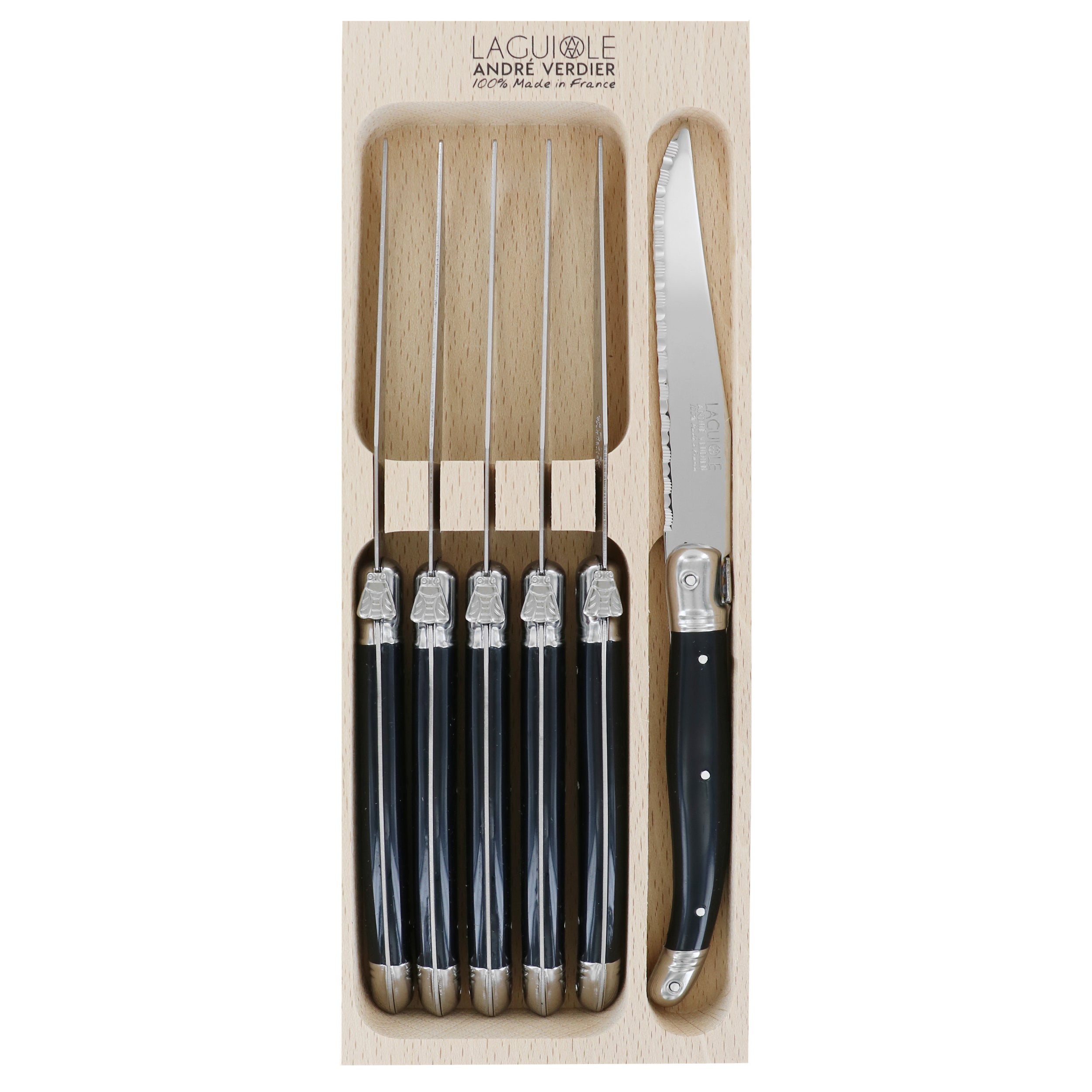 Laguiole André Verdier Steak Knife Set 6 Piece - Black
