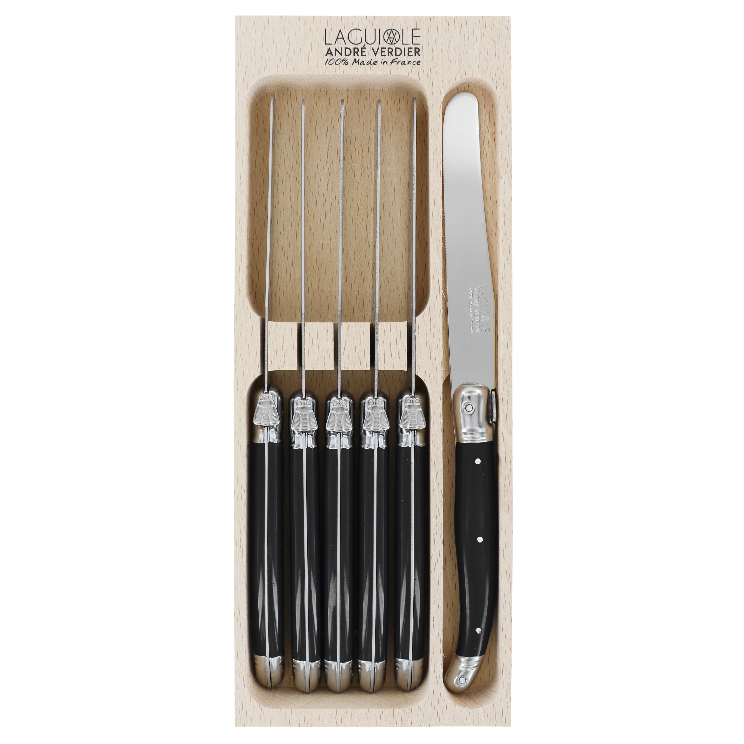 Laguiole André Verdier Dinner Knife Set 6 Piece - Black