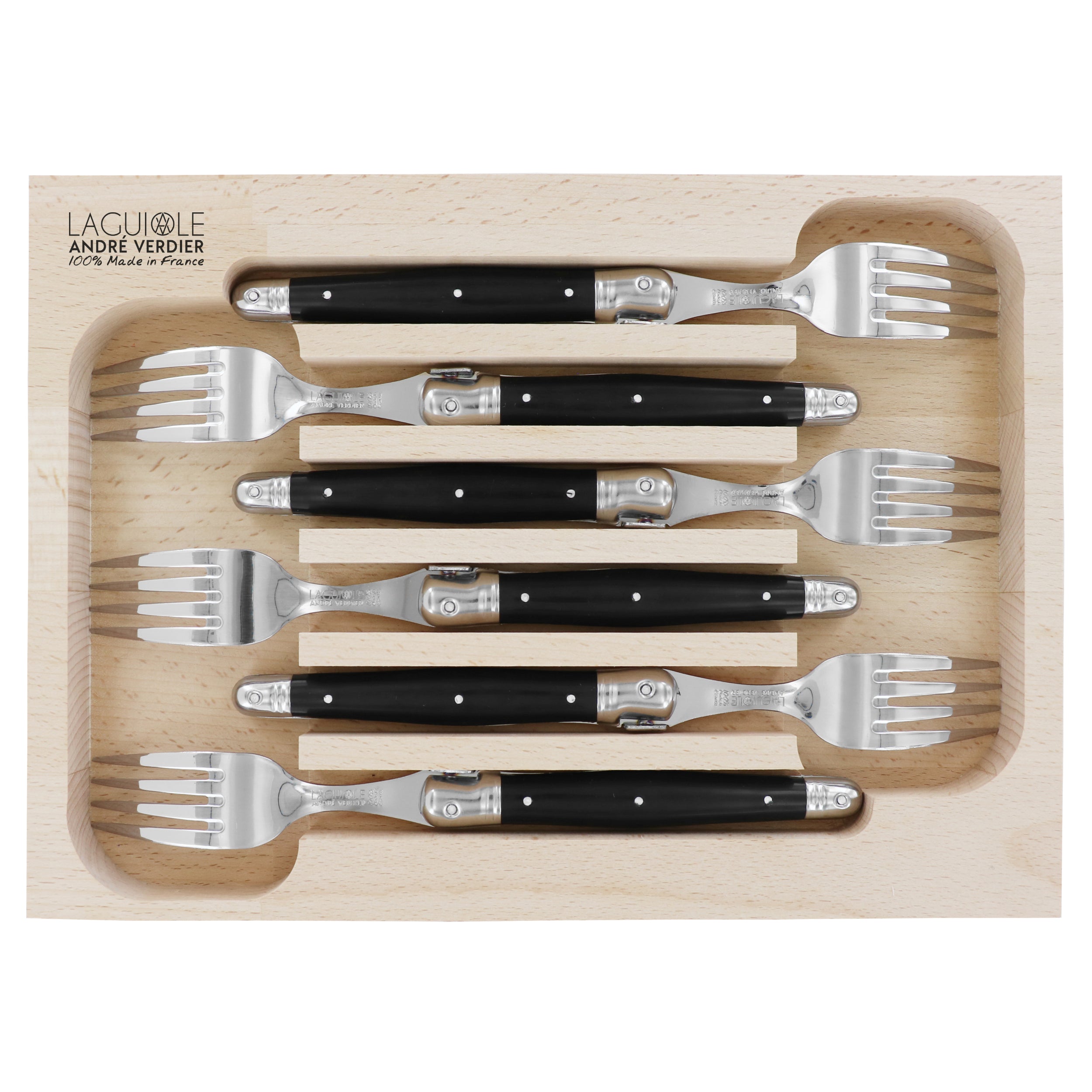 Laguiole André Verdier Dinner Fork 6 Piece Set - Black