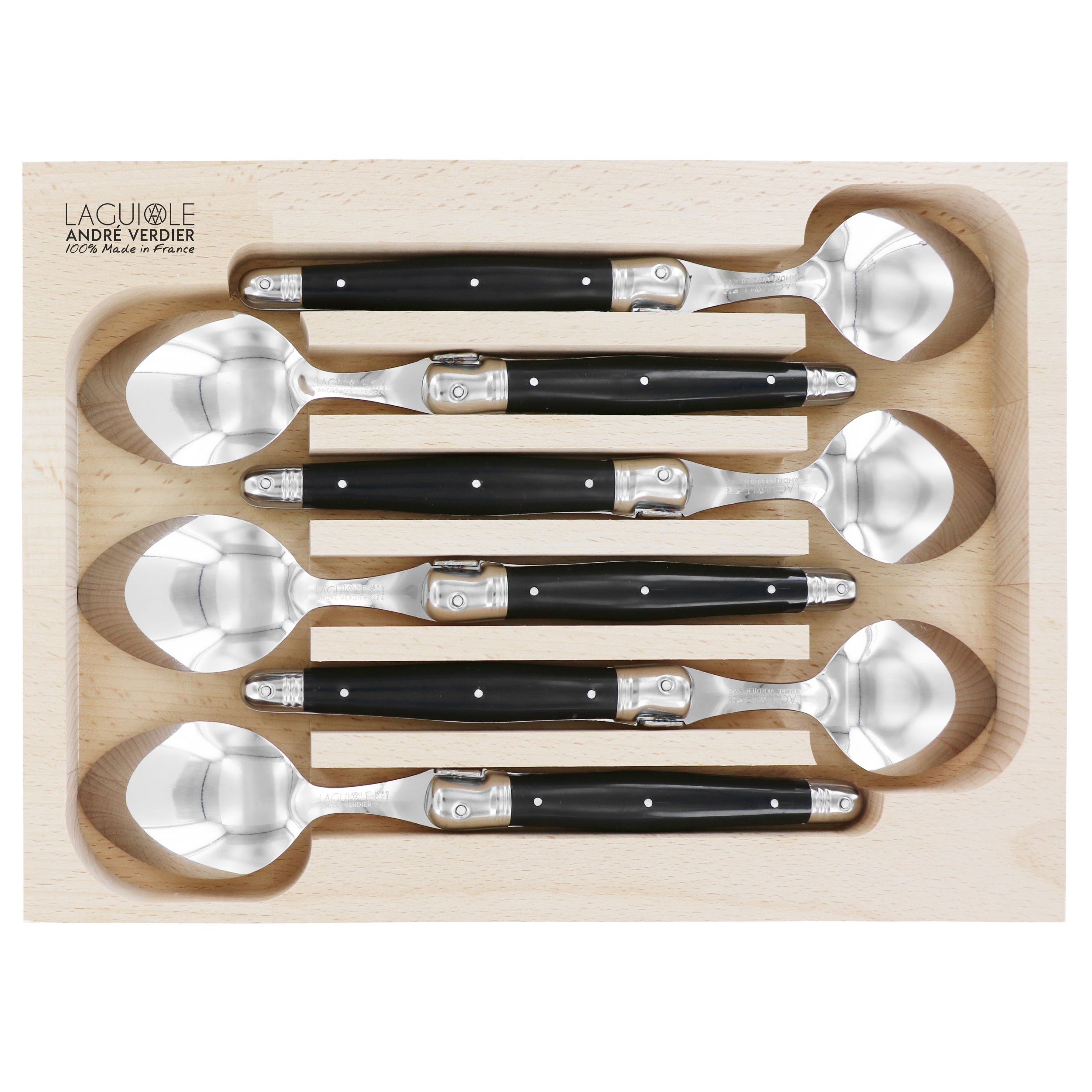 Laguiole André Verdier Dinner Spoon 6 Piece Set - Black