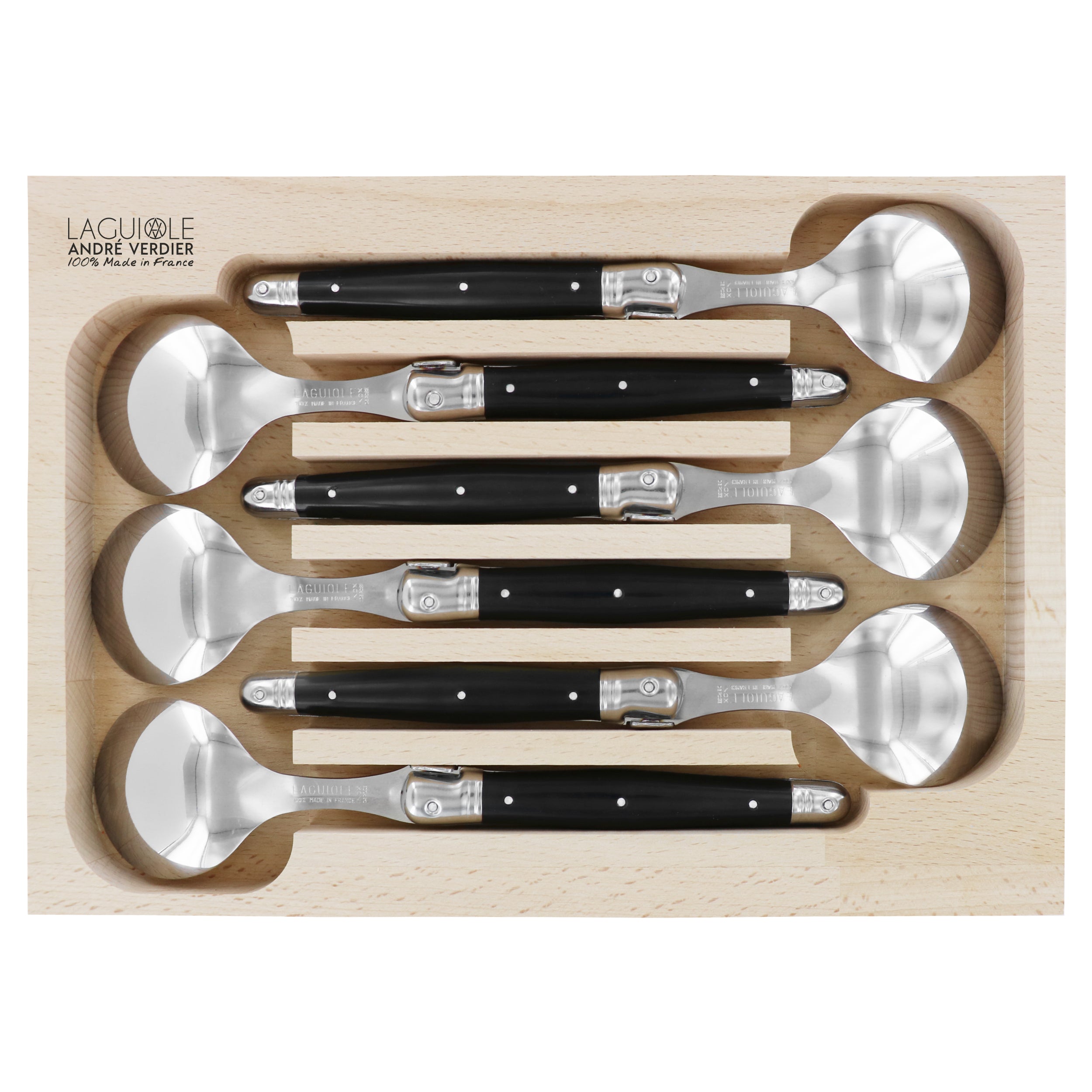 Laguiole André Verdier Round Soup Soon 6 Piece Set - Black
