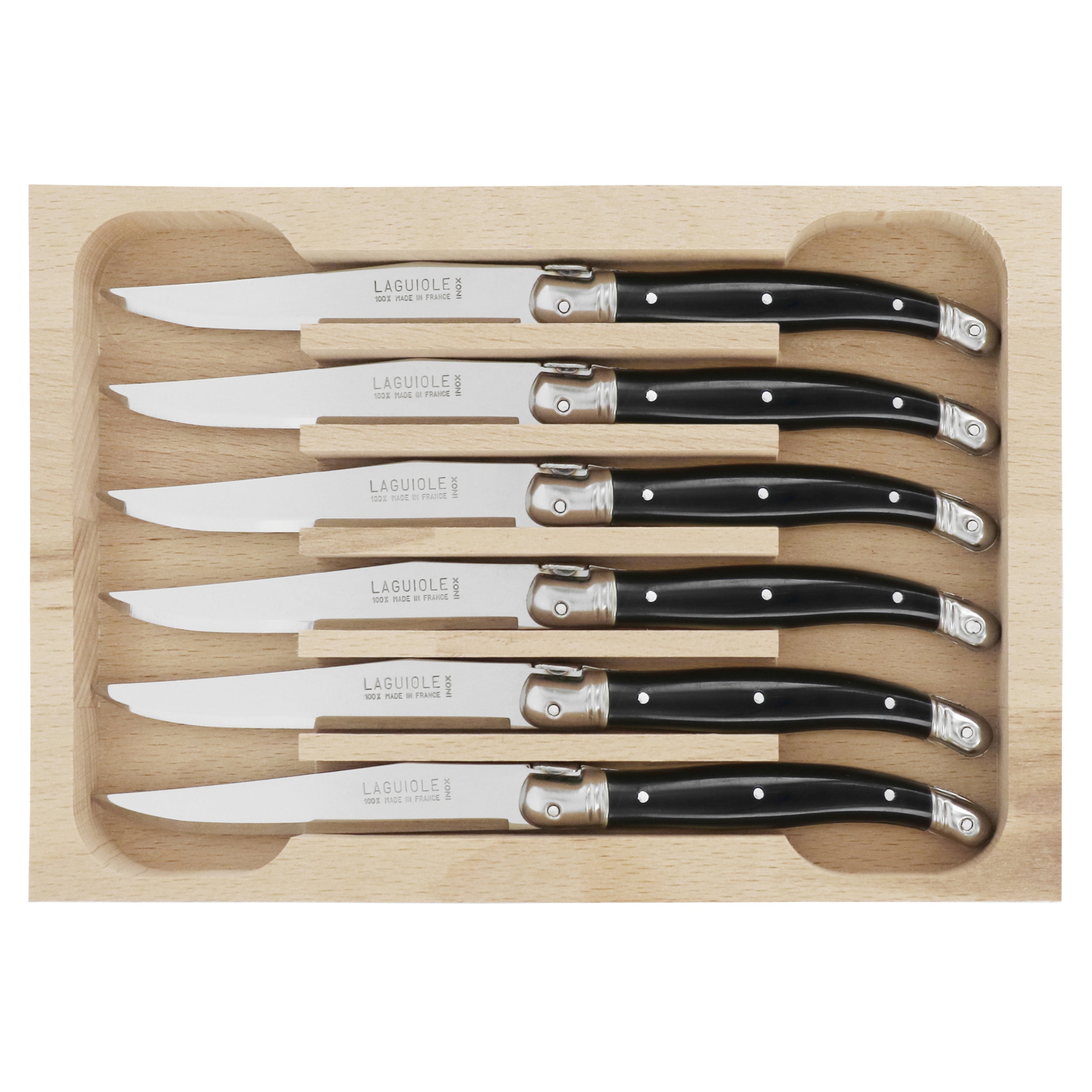 Laguiole André Verdier Dessert Knife Set 6 Piece - Black