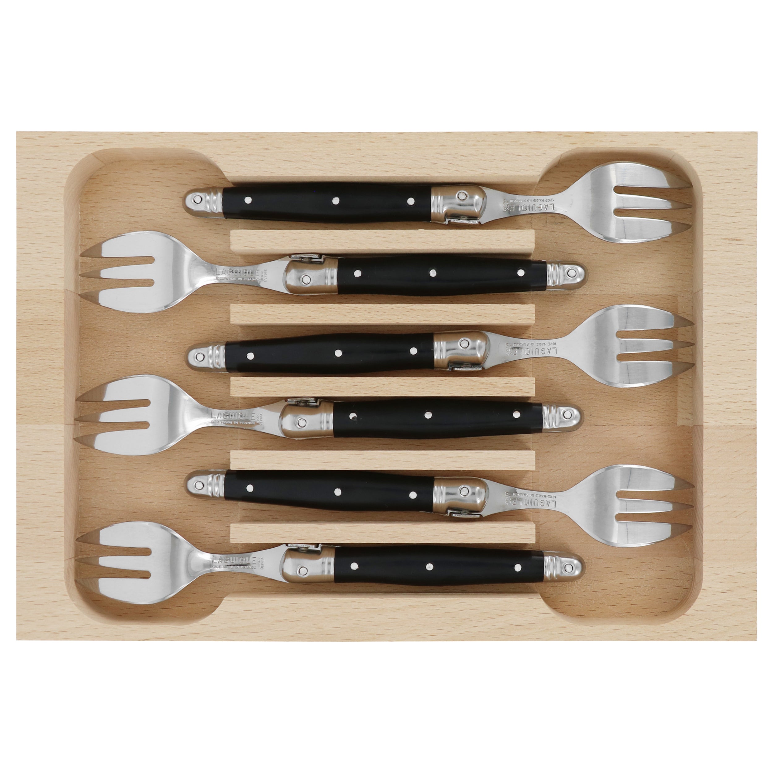 Laguiole André Verdier Cake Fork 6 Piece Set - Black