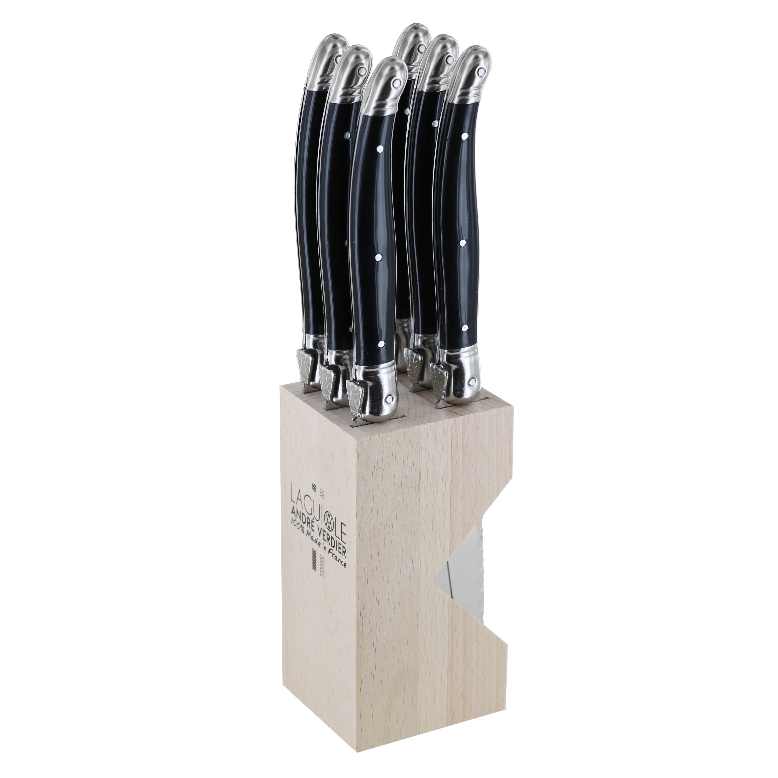 Laguiole André Verdier Steak Knife Set 6 Piece In Block - Black