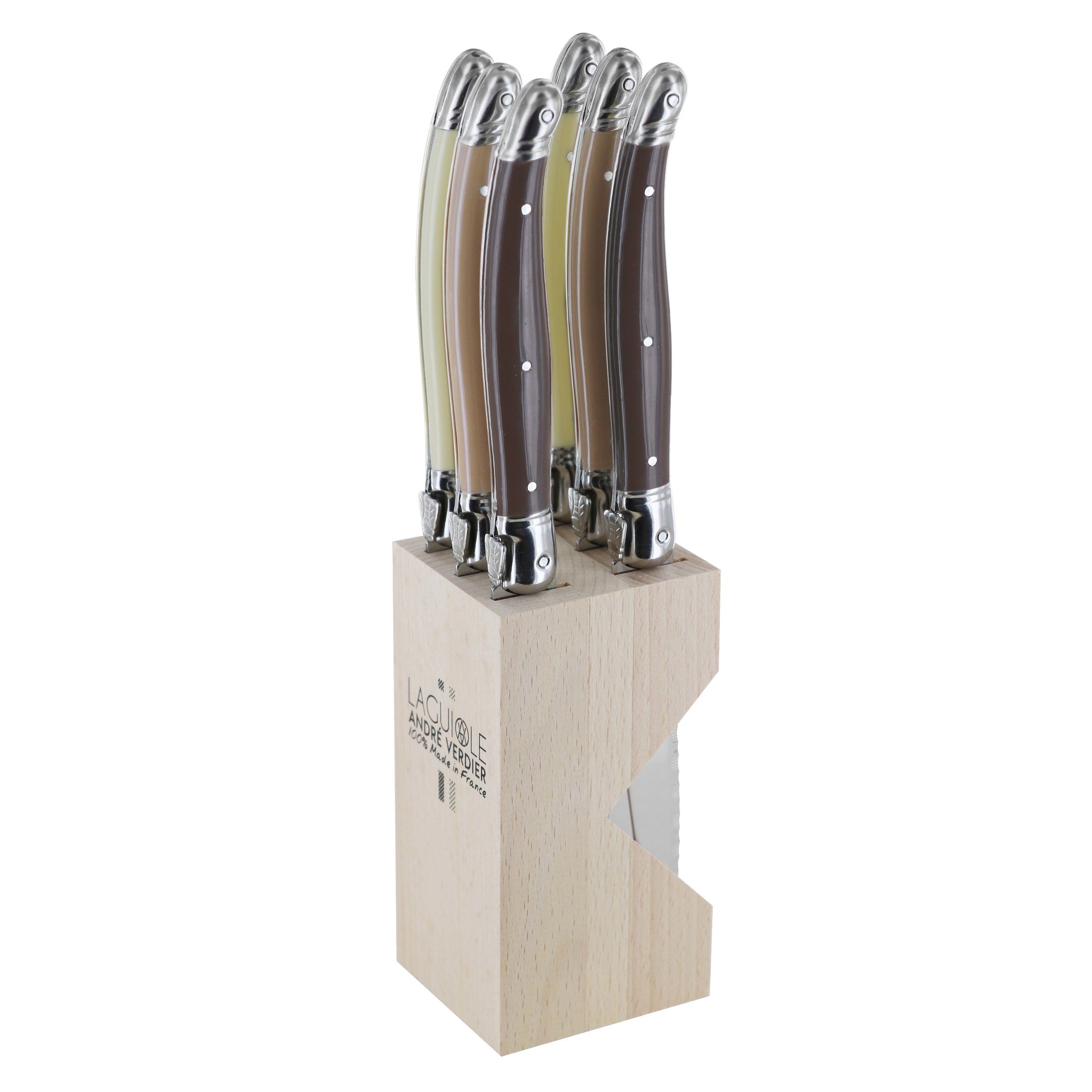 Laguiole André Verdier Steak Knife Set 6 Piece In Block - Assorted B