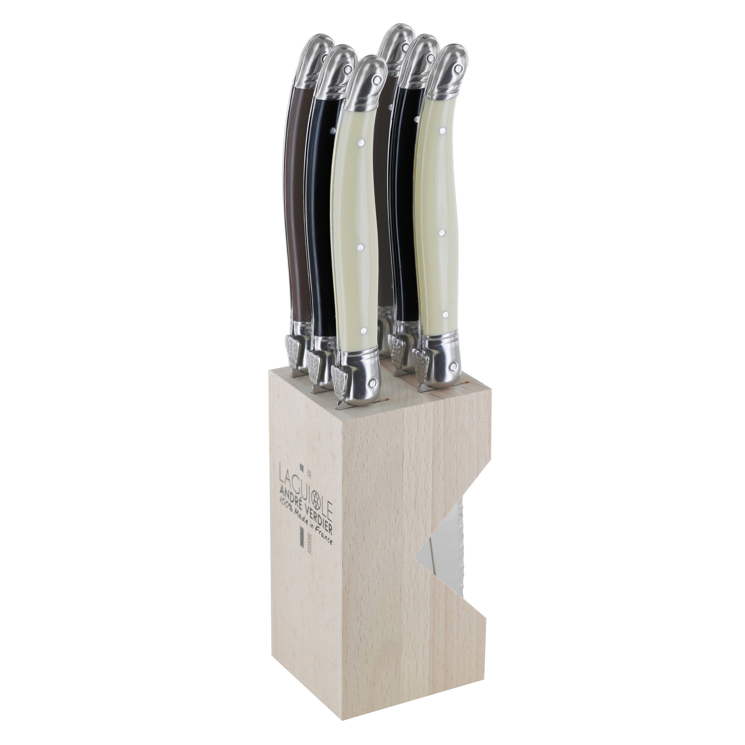 Laguiole André Verdier Steak Knife Set 6 Piece In Block - Assorted C