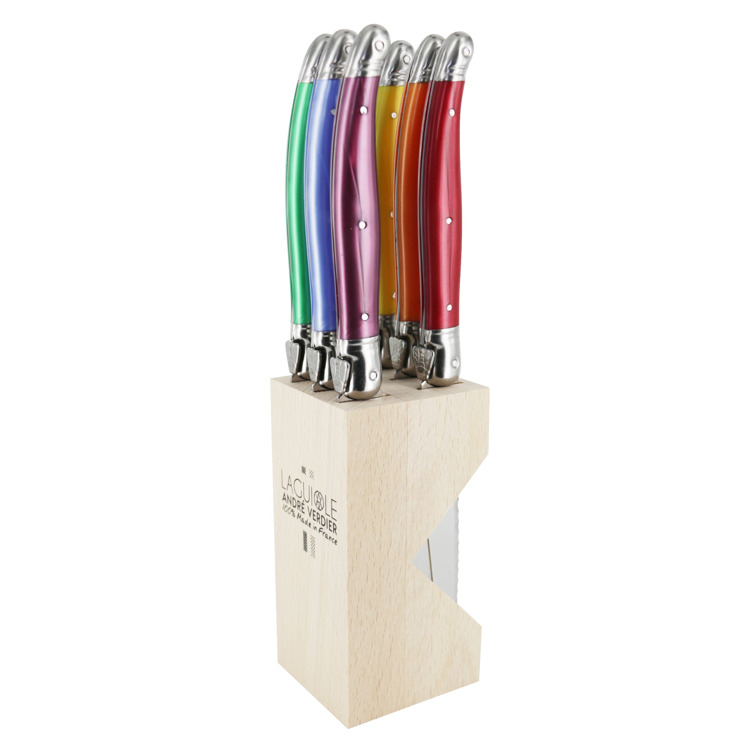 Laguiole André Verdier Steak Knife Set 6 Piece In Block - Assorted D