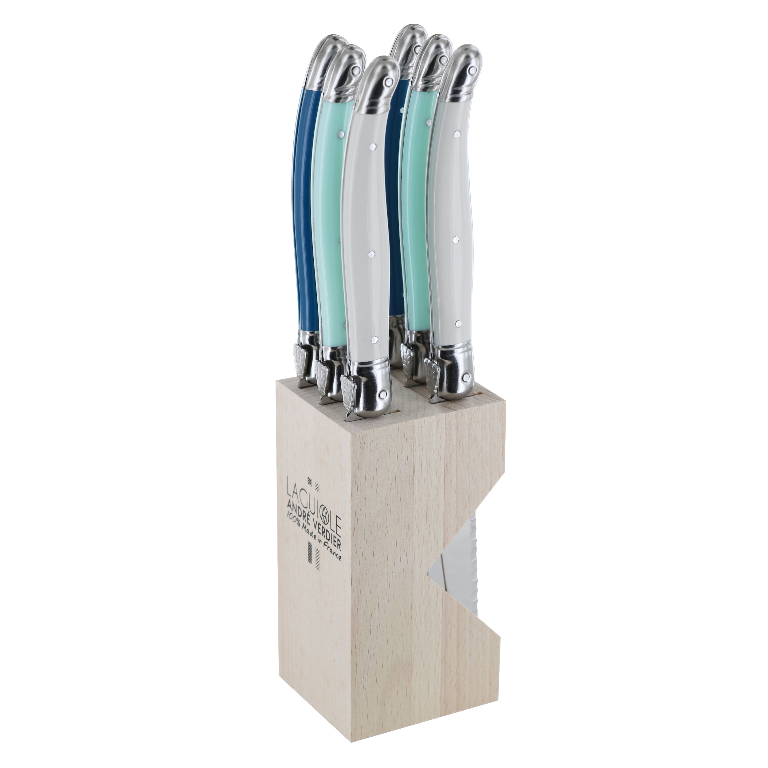 Laguiole André Verdier Steak Knife Set 6 Piece In Block - Assorted E