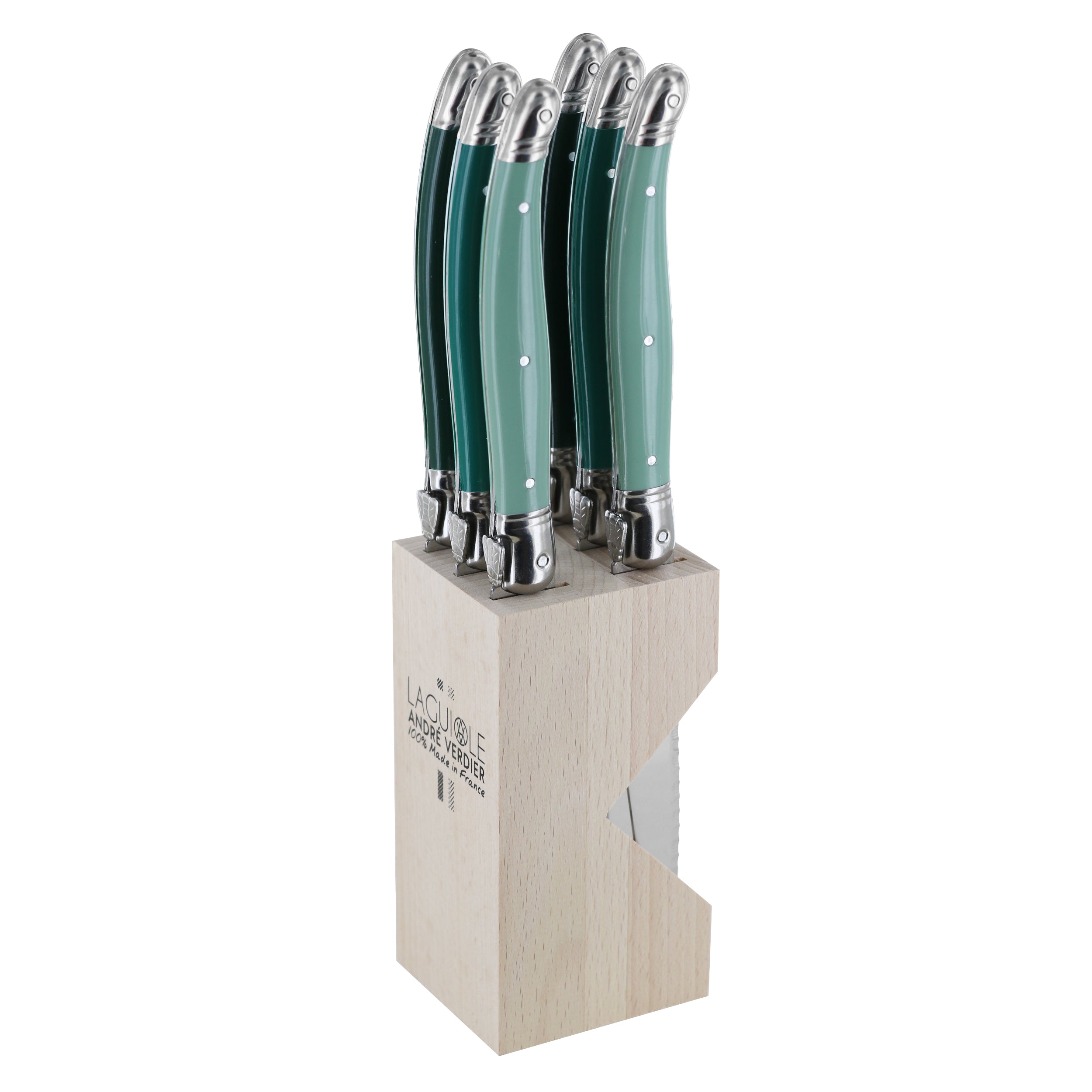 Laguiole André Verdier Steak Knife Set 6 Piece In Block - Assorted