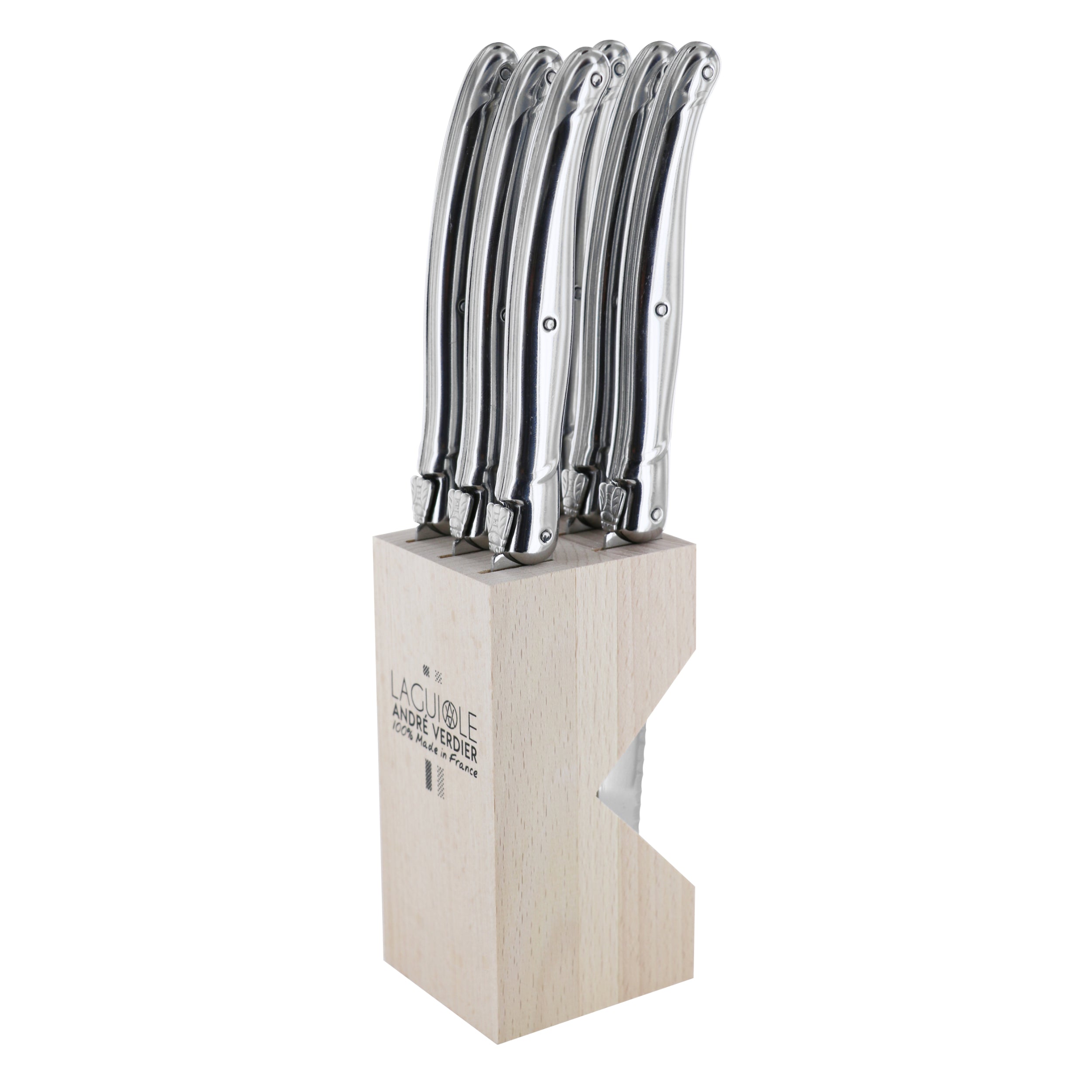Laguiole André Verdier Stainless Steel Steak Knife Set 6 Piece In Block