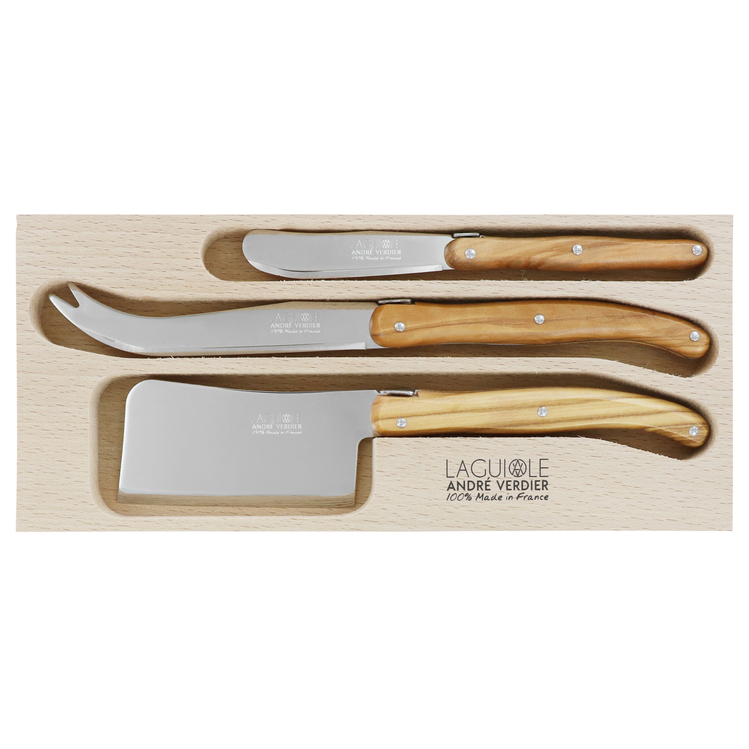 Laguiole André Verdier Cheese Knife Set 3 Piece - Olive Wood B