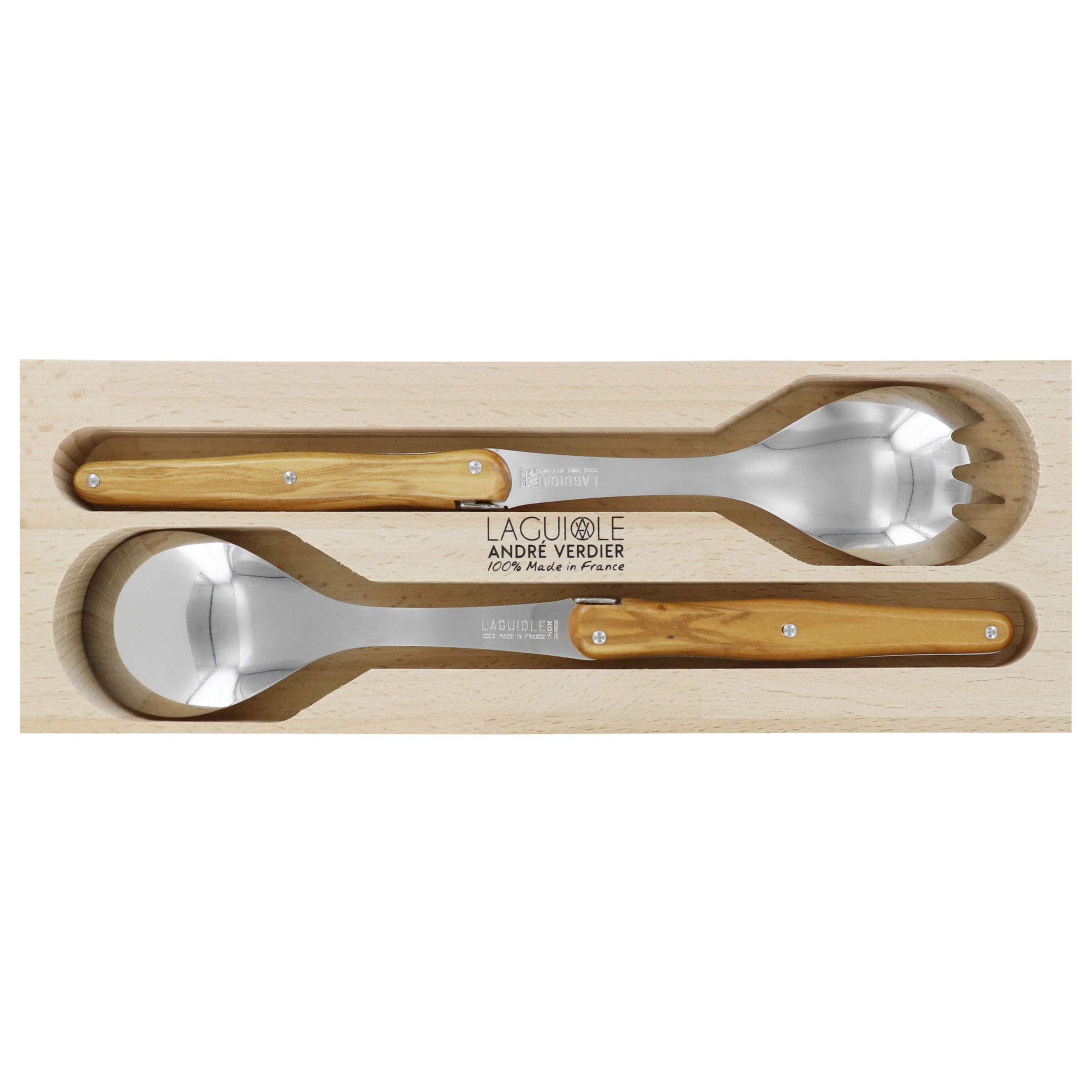 Laguiole André Verdier Debutant Salad Set - Olivewood