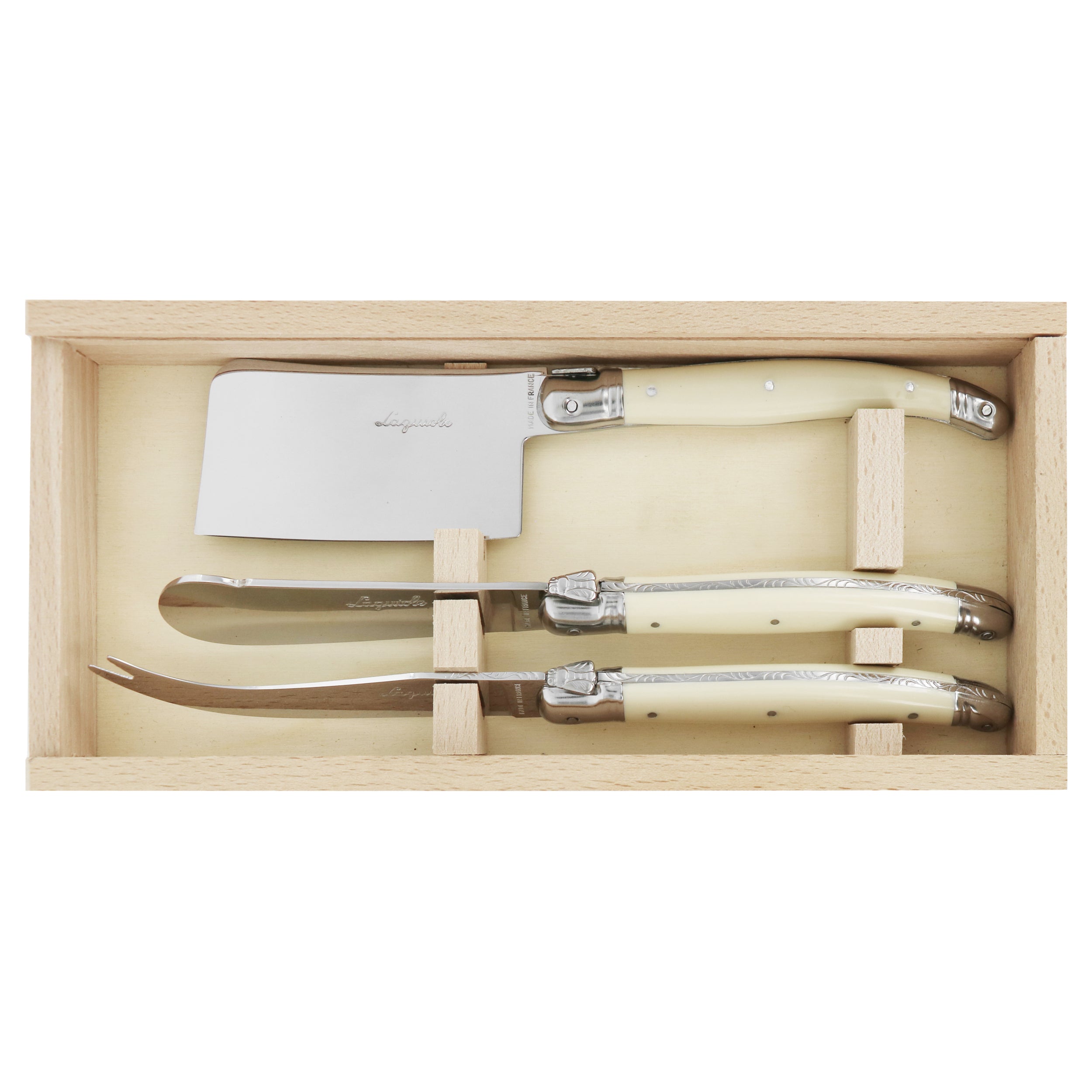 Laguiole André Verdier Cheese Knife Set 3 Piece - Ivory