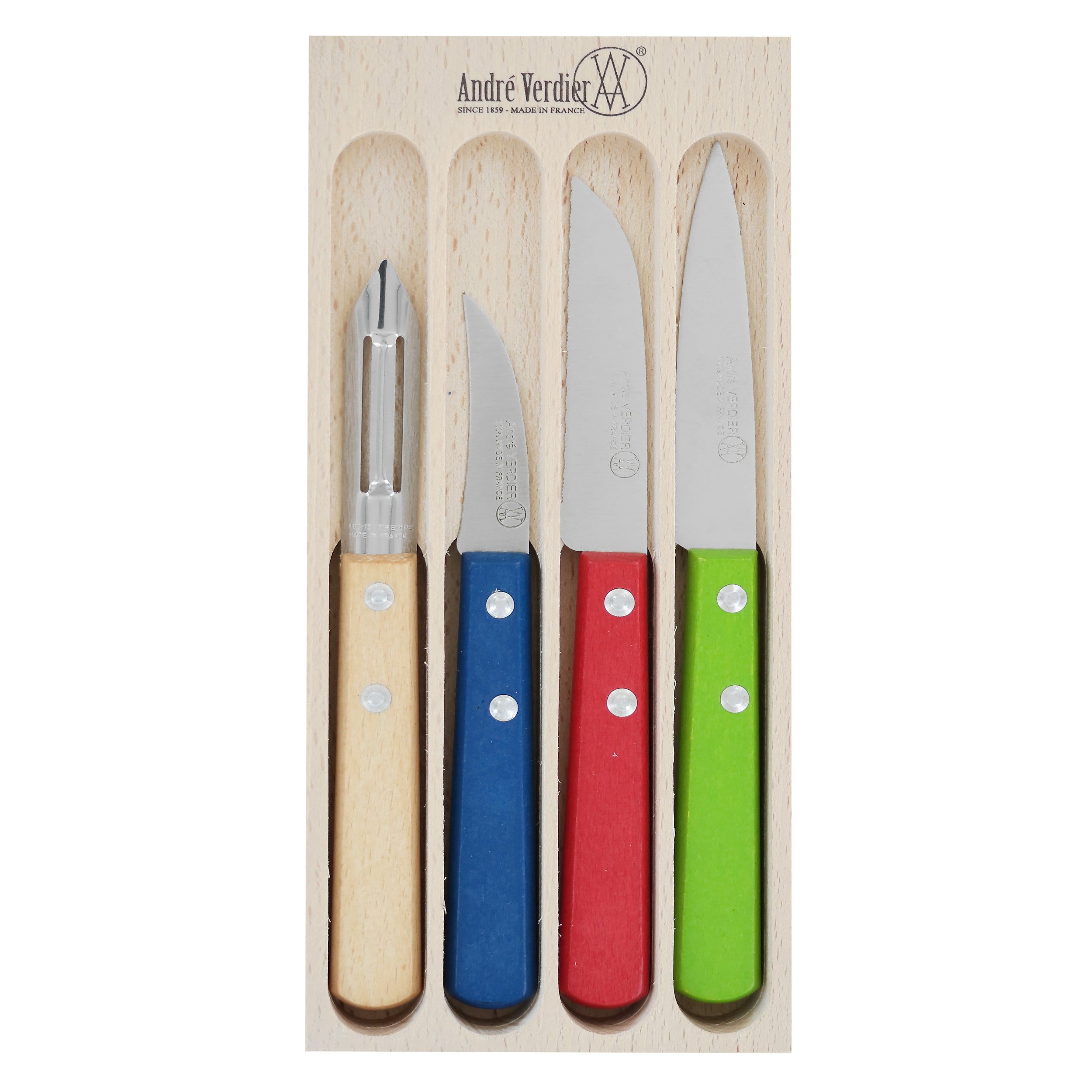 Laguiole André Verdier Knife 2 Rivets Preparation Set 4 Piece - Assorted