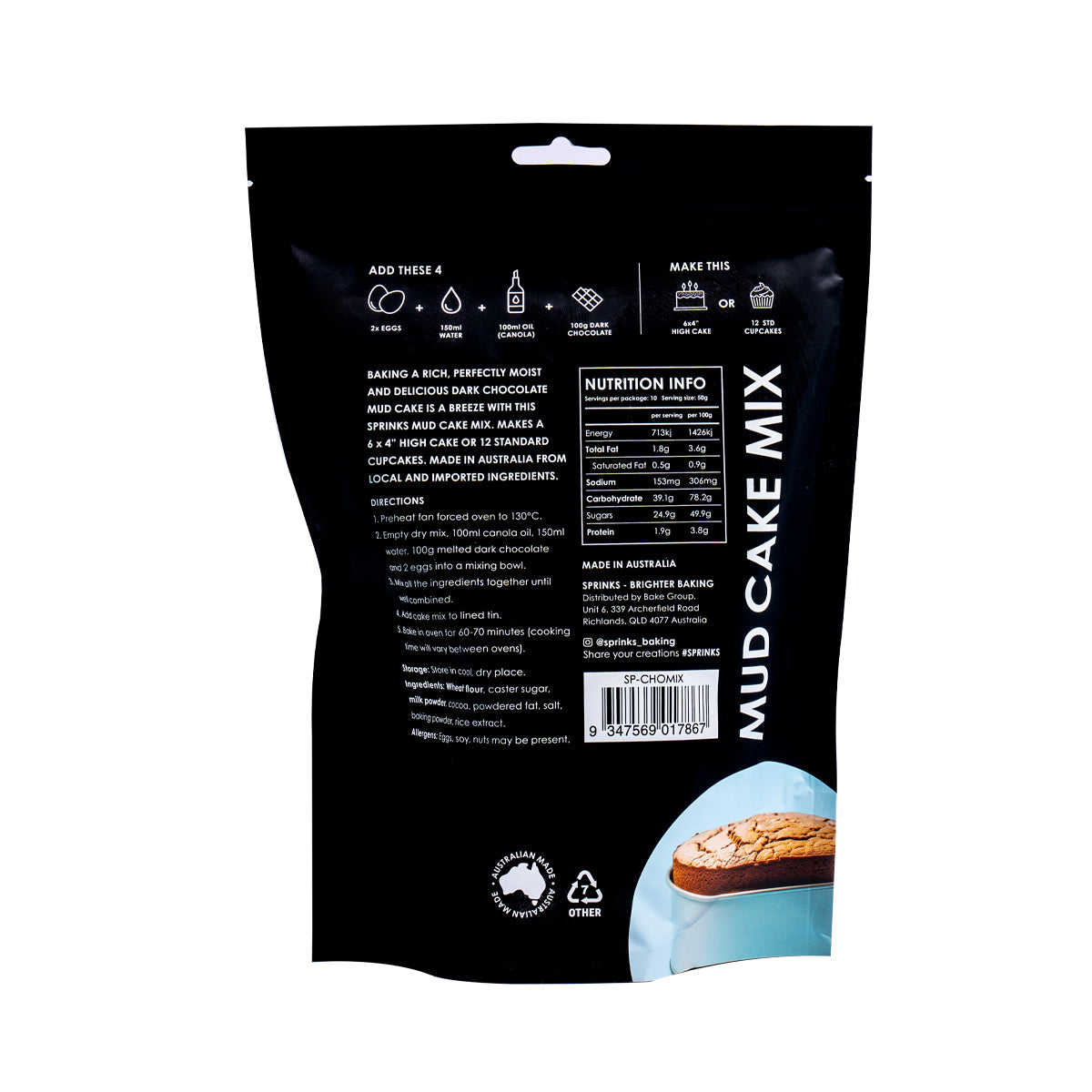 Sprinks Baking Essentials Chocolate Mud Cake Mix 500g