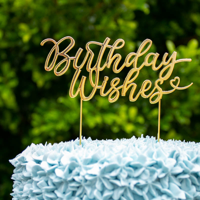 Cake & Candle Metal Cake Topper Birthday Wishes Gold