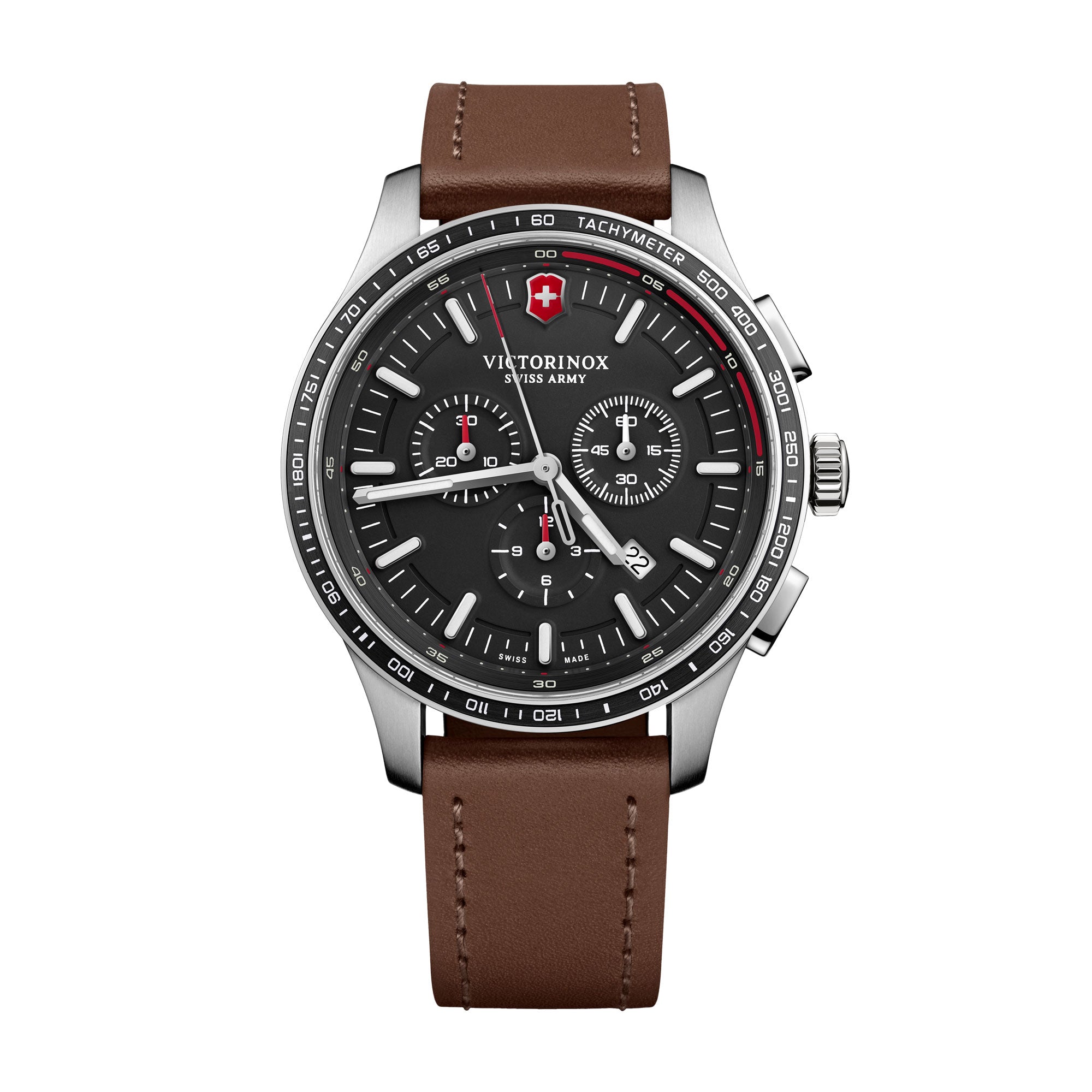 Victorinox Alliance Sport Chronograph Watch - Black - Brown Leather Strap