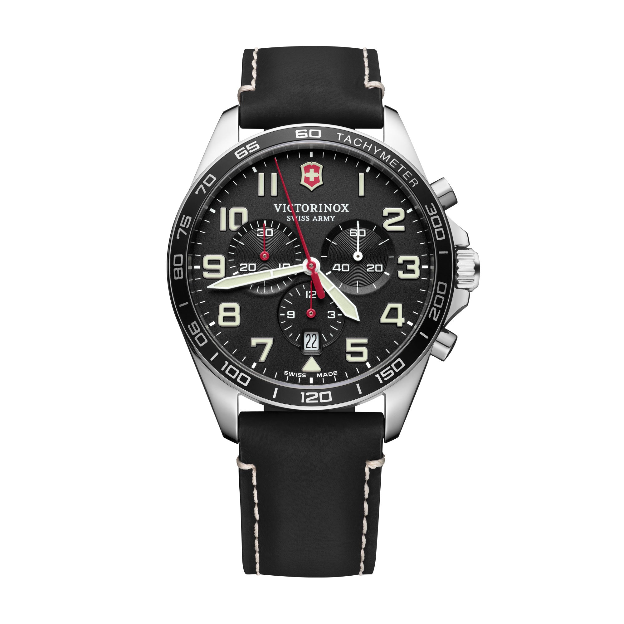 Victorinox FieldForce Chronograph Watch - Black  - Black Leather Strap