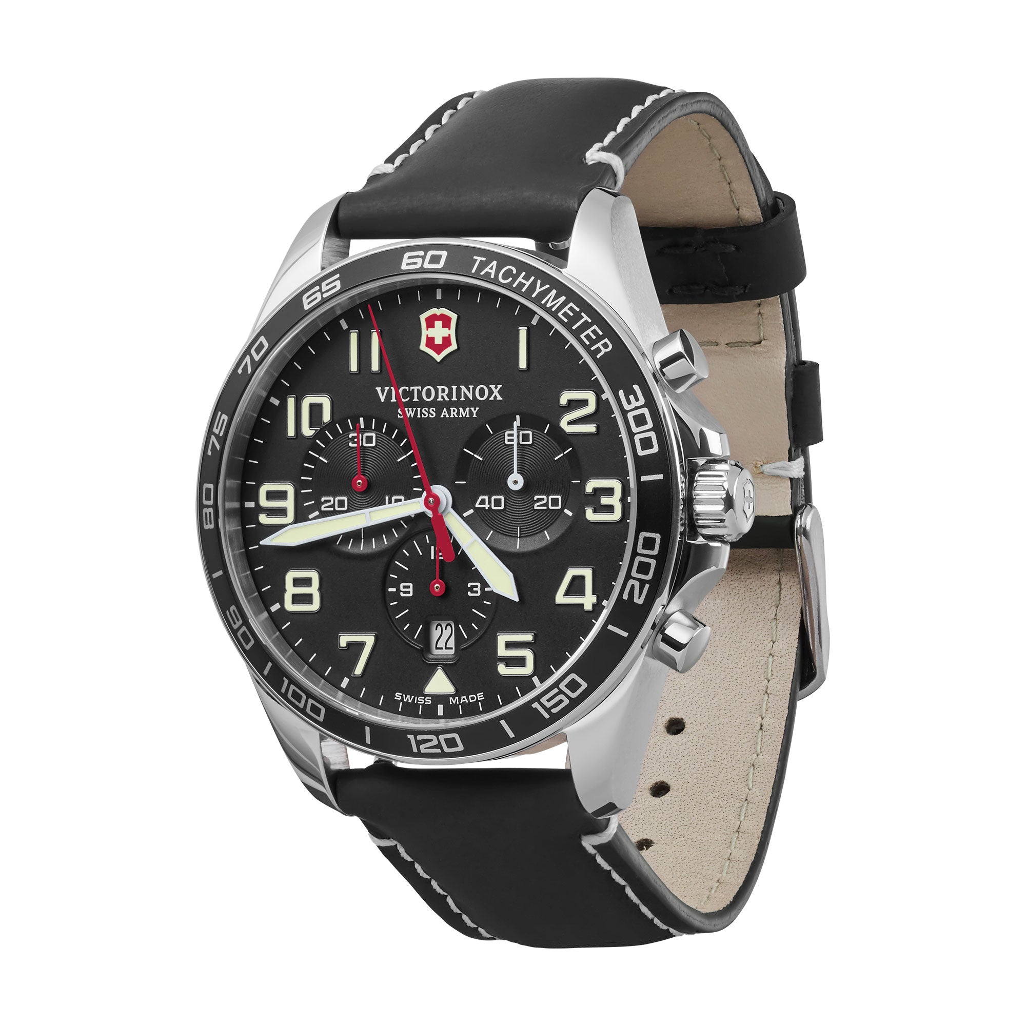 Victorinox FieldForce Chronograph Watch - Black  - Black Leather Strap