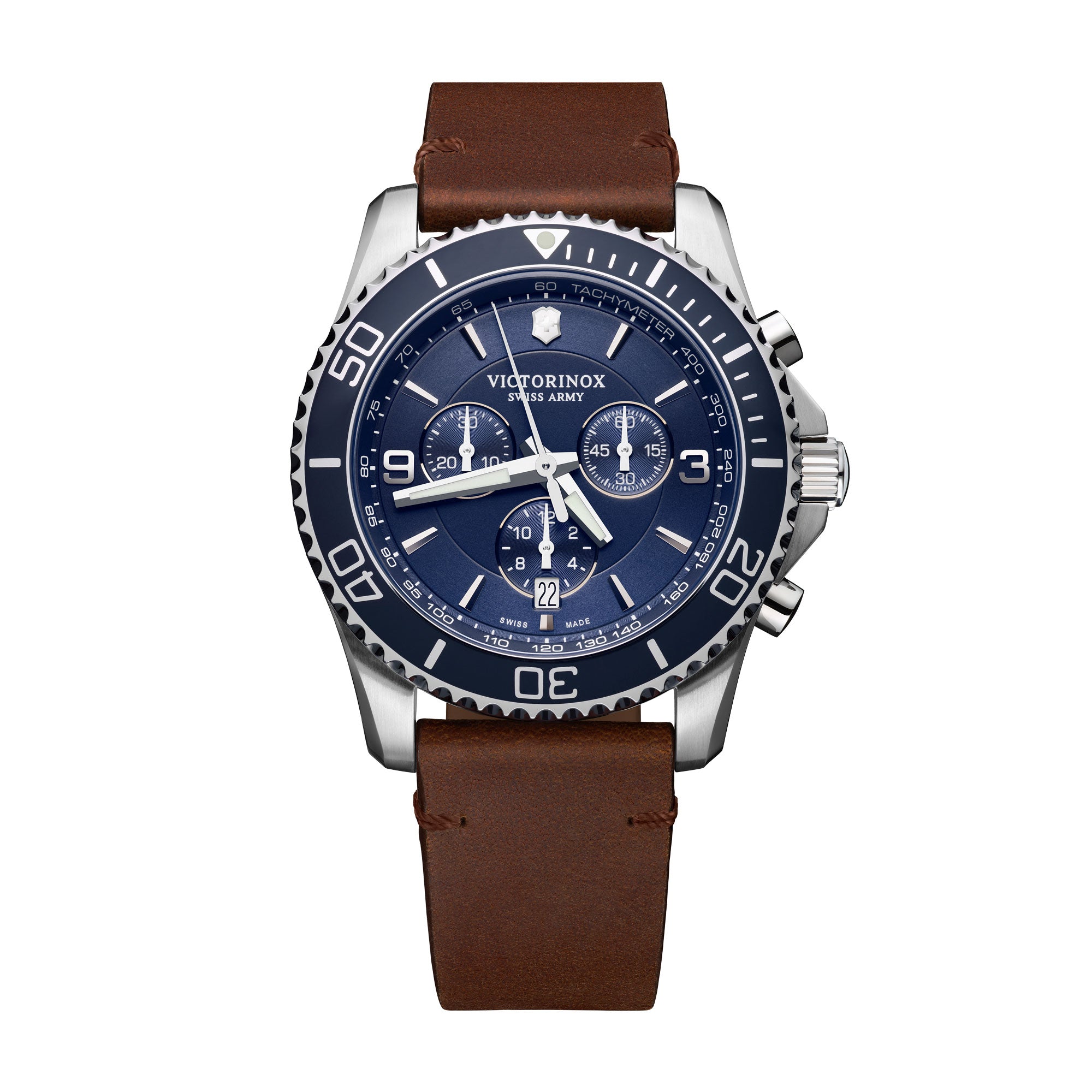 Victorinox Maverick Chronograph Watch - Blue - Brown Leather Strap