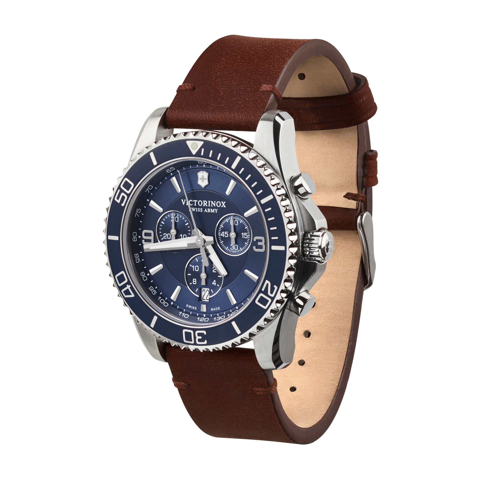 Victorinox Maverick Chronograph Watch - Blue - Brown Leather Strap