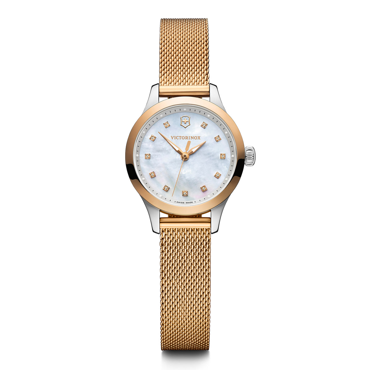 Victorinox Alliance XS White Mother of Pearl Dial on Gold PVD Mesh Bracelet