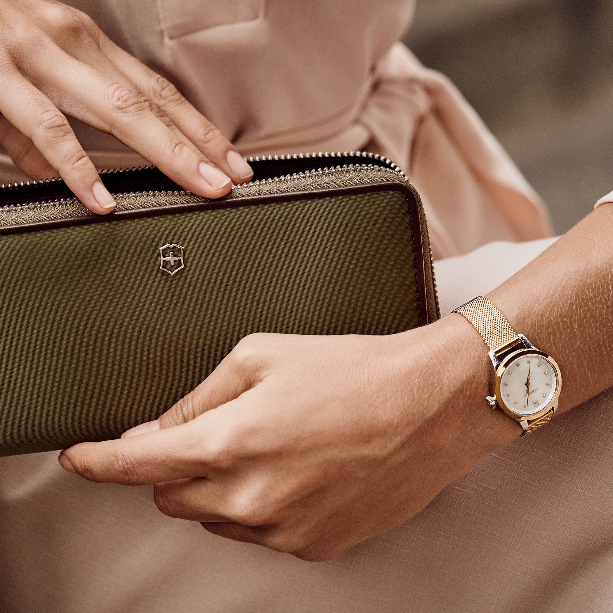 Victorinox Alliance XS Watch - White Mother of Pearl - Gold Pvd Mesh Bracelet