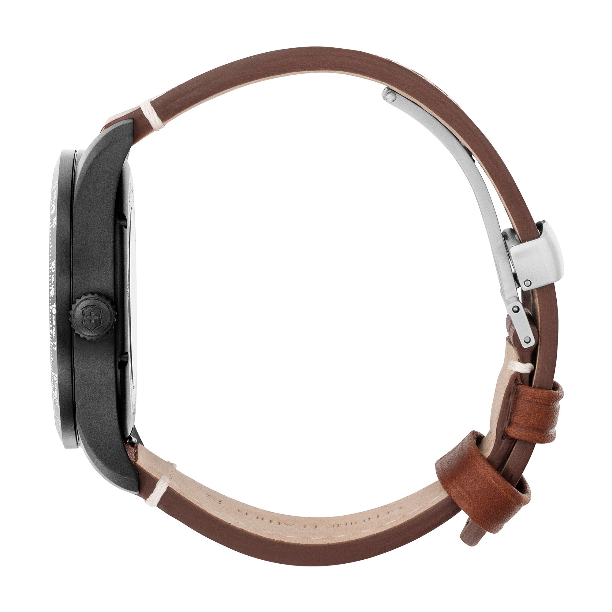 Victorinox Airboss Mechanical Watch - Black - Brown Leather Strap