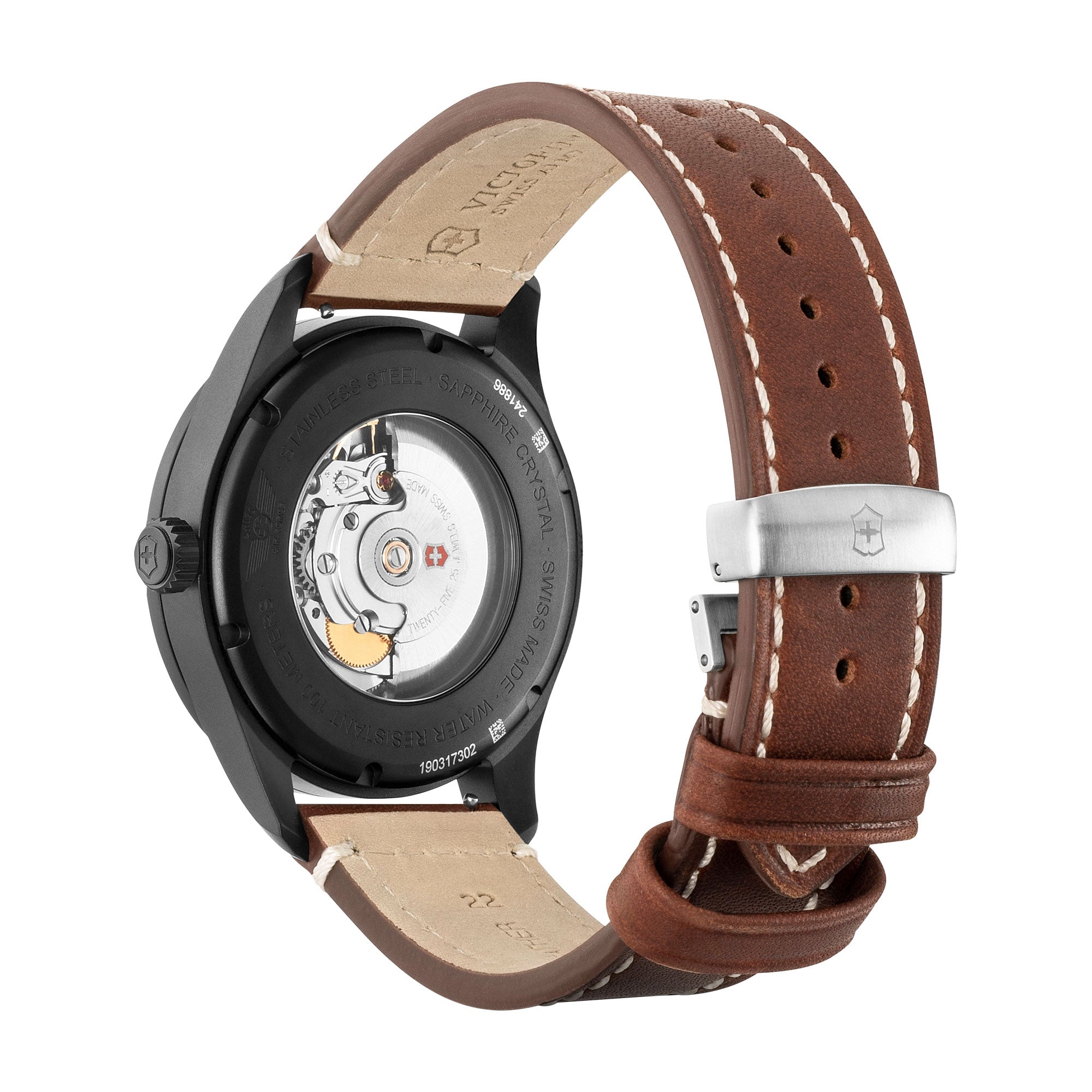 Victorinox Airboss Mechanical Watch - Black - Brown Leather Strap